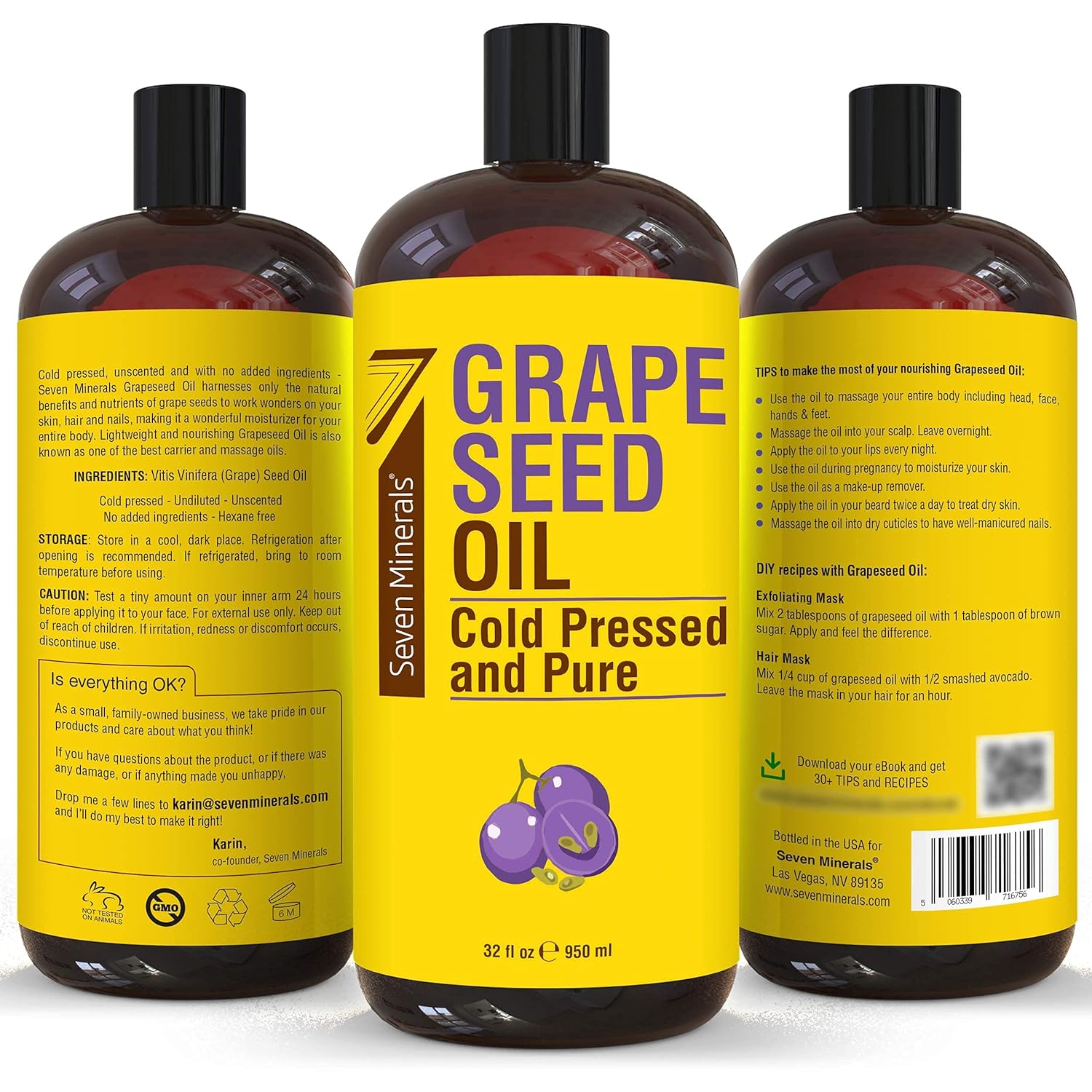 Seven Minerals Pure Fractionated Coconut Oil & Pure Grapeseed Oil