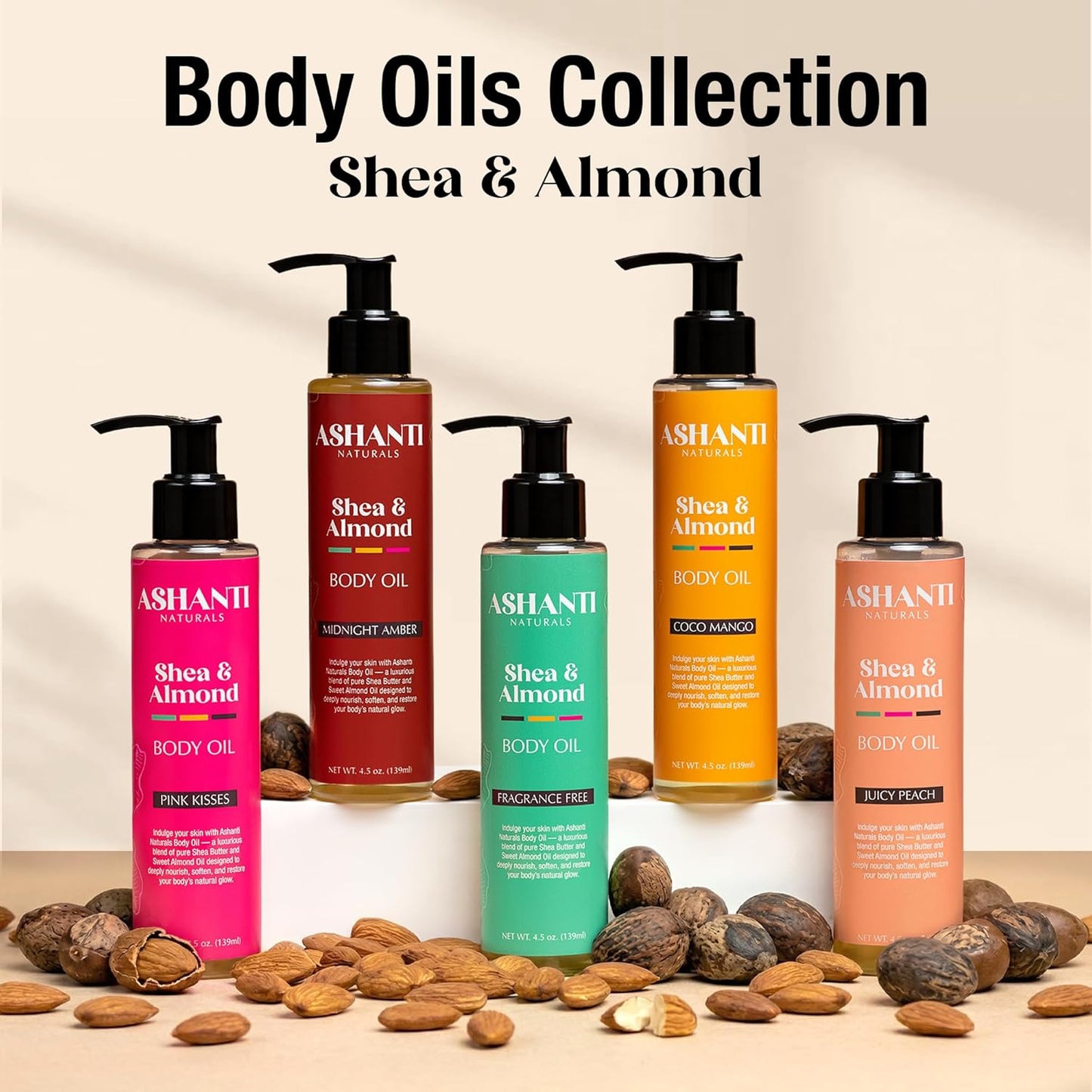 Ashanti Naturals Pure Shea and Sweet Almond Oil for Hair and Skin | Moisturizing Body Oil for Dry Skin, Scalp and Hair [Fragrance: Pink Kisses, 4 oz]