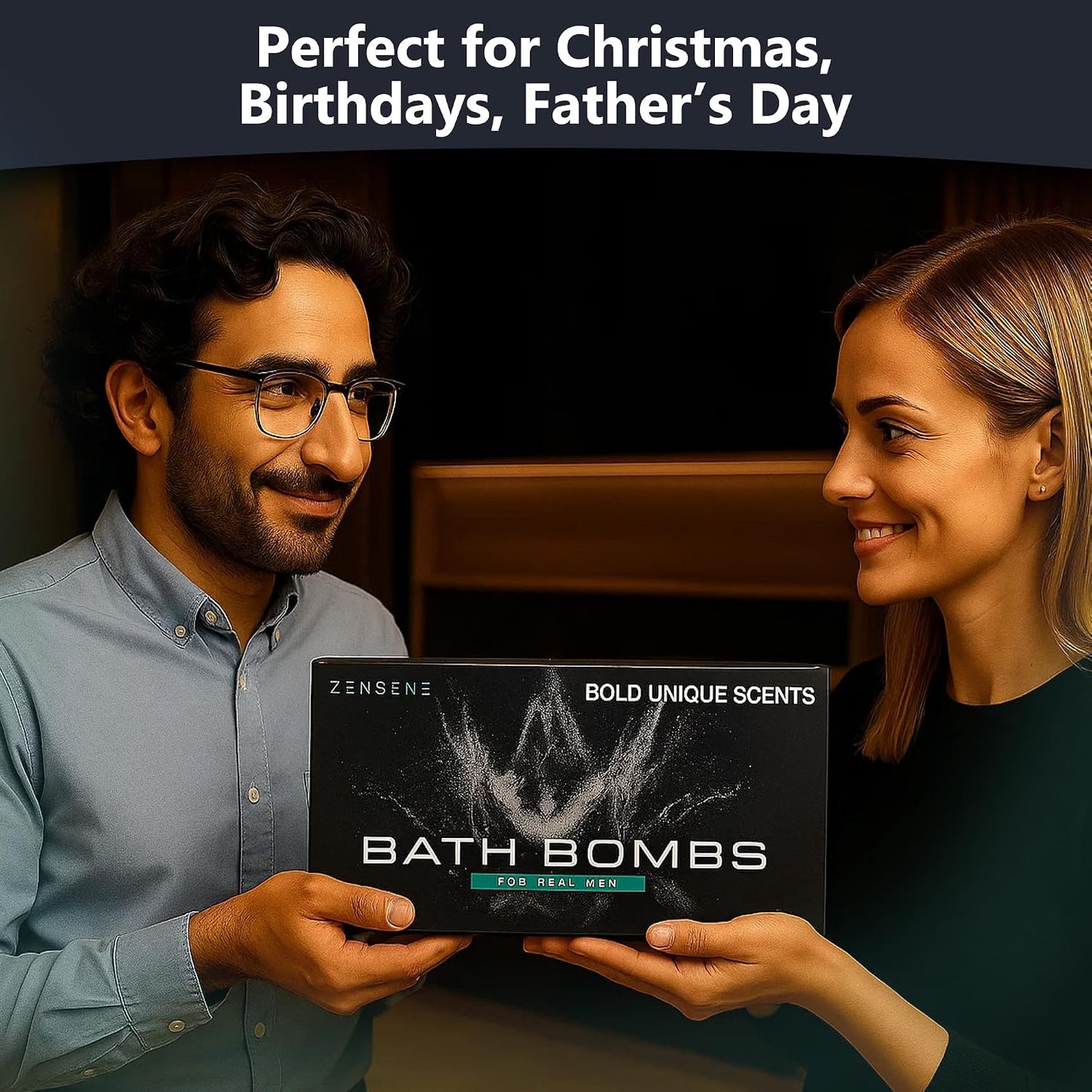 Bath Bombs for Men - Gift Set of 8 Scented Organic Handmade Bath Bombs of 2.5 oz with Natural Essential Oils, Unique Strong Manly Scents, for Boyfriend, Husband, Father or Friend, by ZenseMe