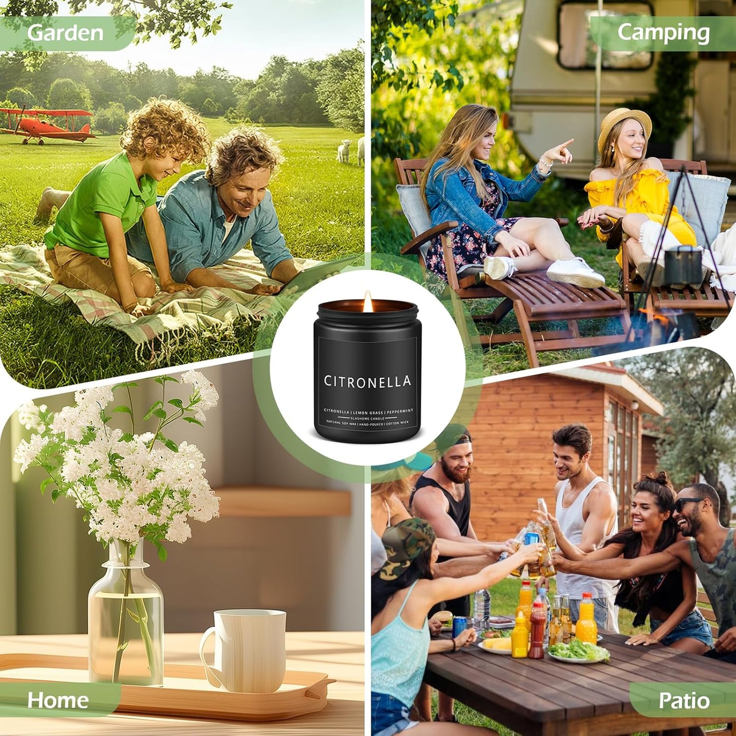 Citronella Candles Outdoor, Scented Candles Soy Jar Candle for Outdoor Patio Indoor Home Scented - Citronella/Lemon Eucalyptus/Lemongrass/Sage & Citrus, Gifts for Father Dad & Men (7oz - 4 Pack)