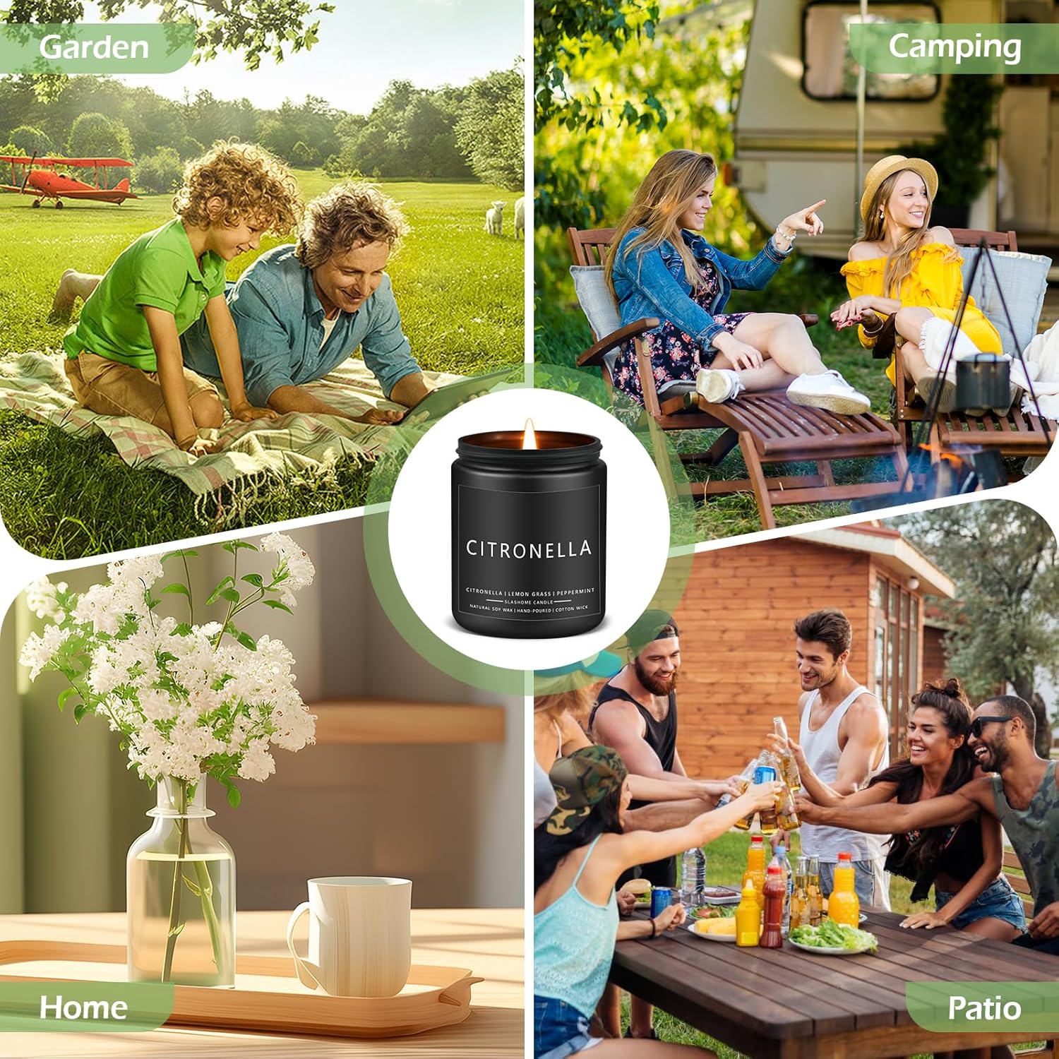 Citronella Candles Outdoor, Scented Candles Soy Jar Candle for Outdoor Patio Indoor Home Scented - Citronella/Lemon Eucalyptus/Lemongrass/Sage & Citrus, Gifts for Father Dad & Men (7oz - 4 Pack)