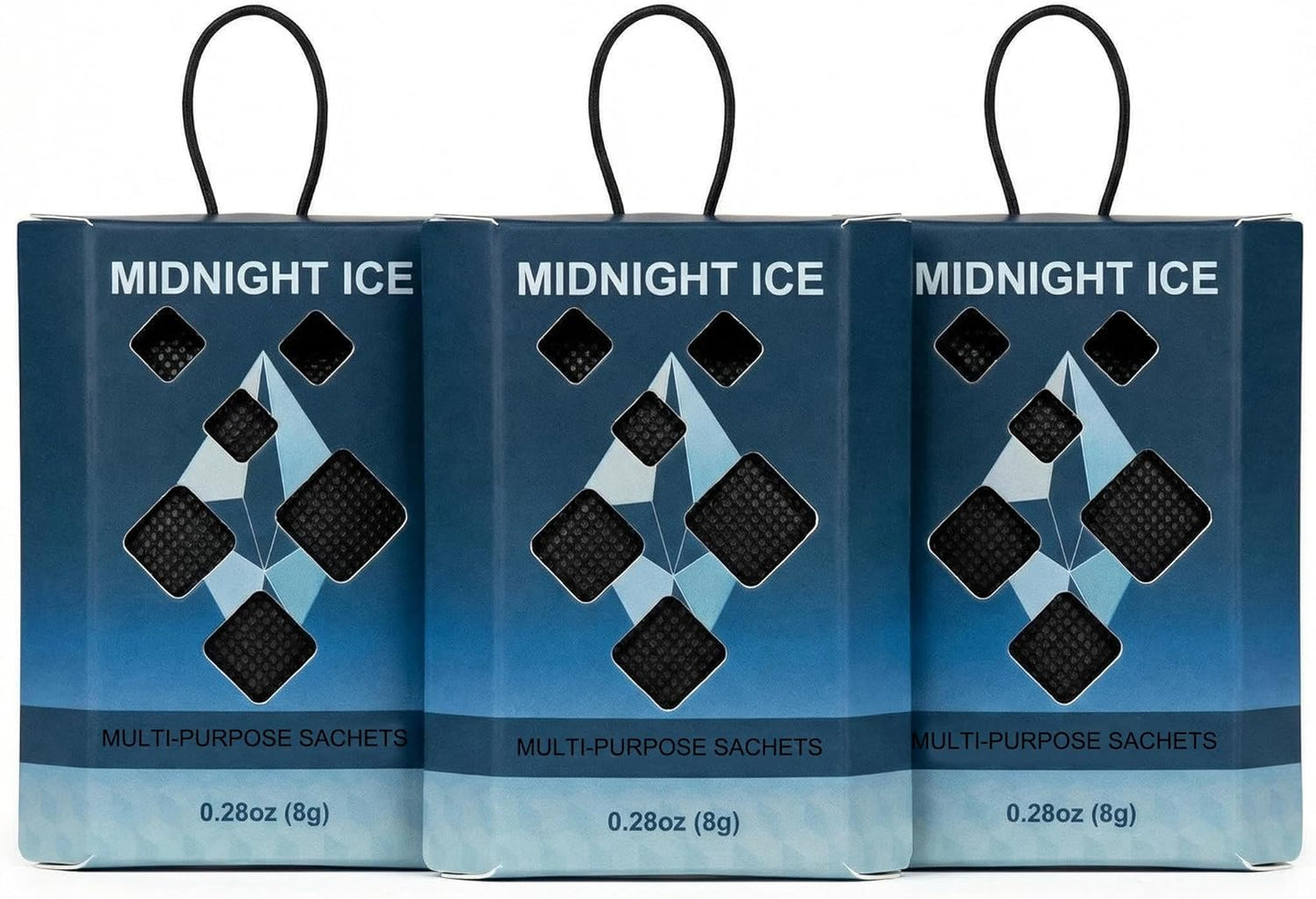 Midnight Ice Scented Sachets, 3 Pack Hanging Closet Deodorizer for Drawers, Wardrobes, Bags, Suitcases and Small Spaces