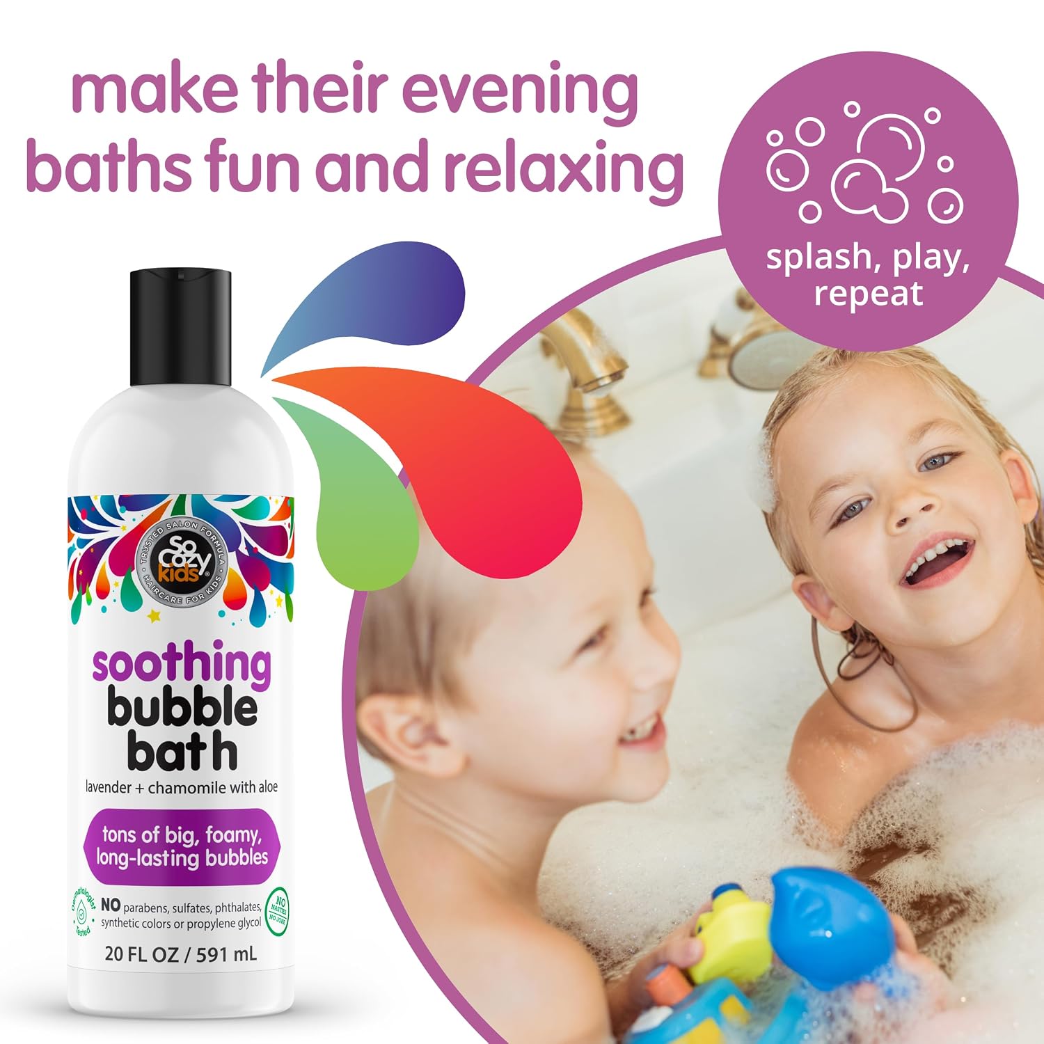 SoCozy Soothing Bubble Bath for Kids, Lavender & Chamomile, Moisturizing with Aloe Vera and Jojoba Oil, 20 FL OZ