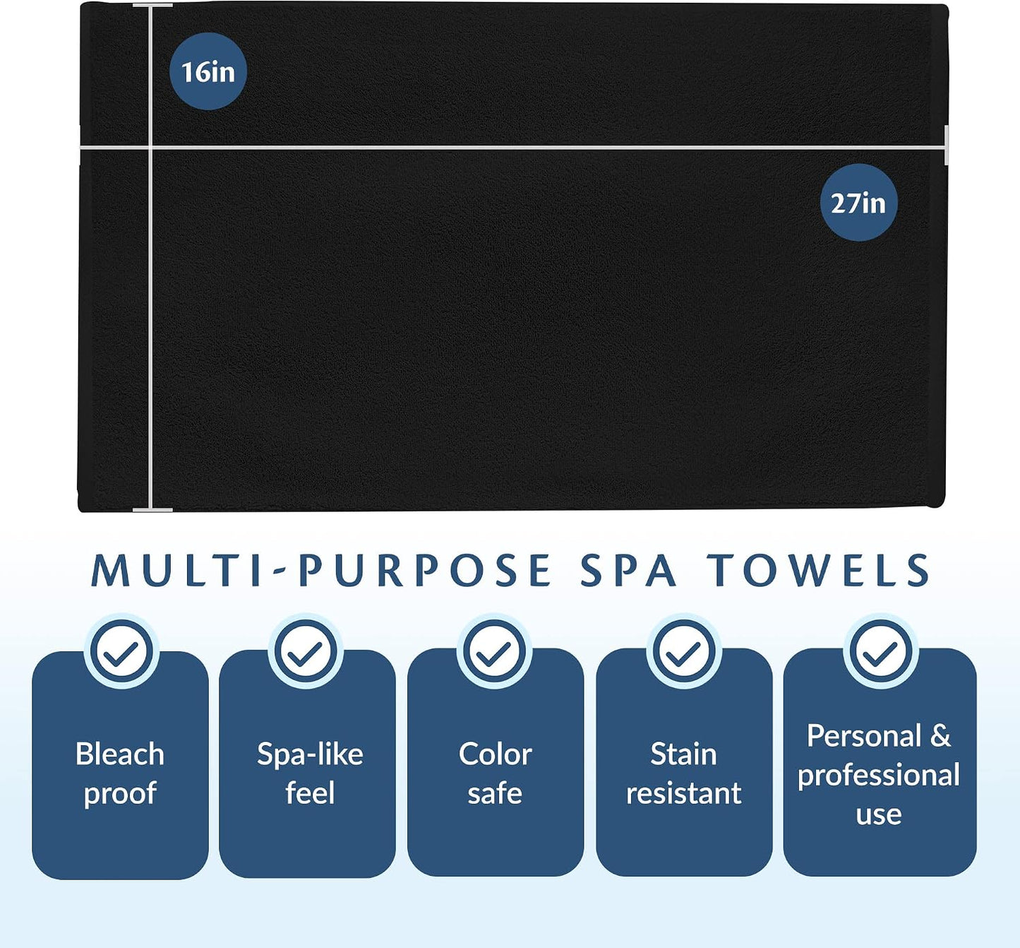 Black Bleach Proof Towels Set, 24 Pack 100% Cotton 16" X 27" Color Safe, Stain Resistant, Quick Drying Towels for Beauty, Hair and Nail Salon, Gym, Spa and Home Hair Care