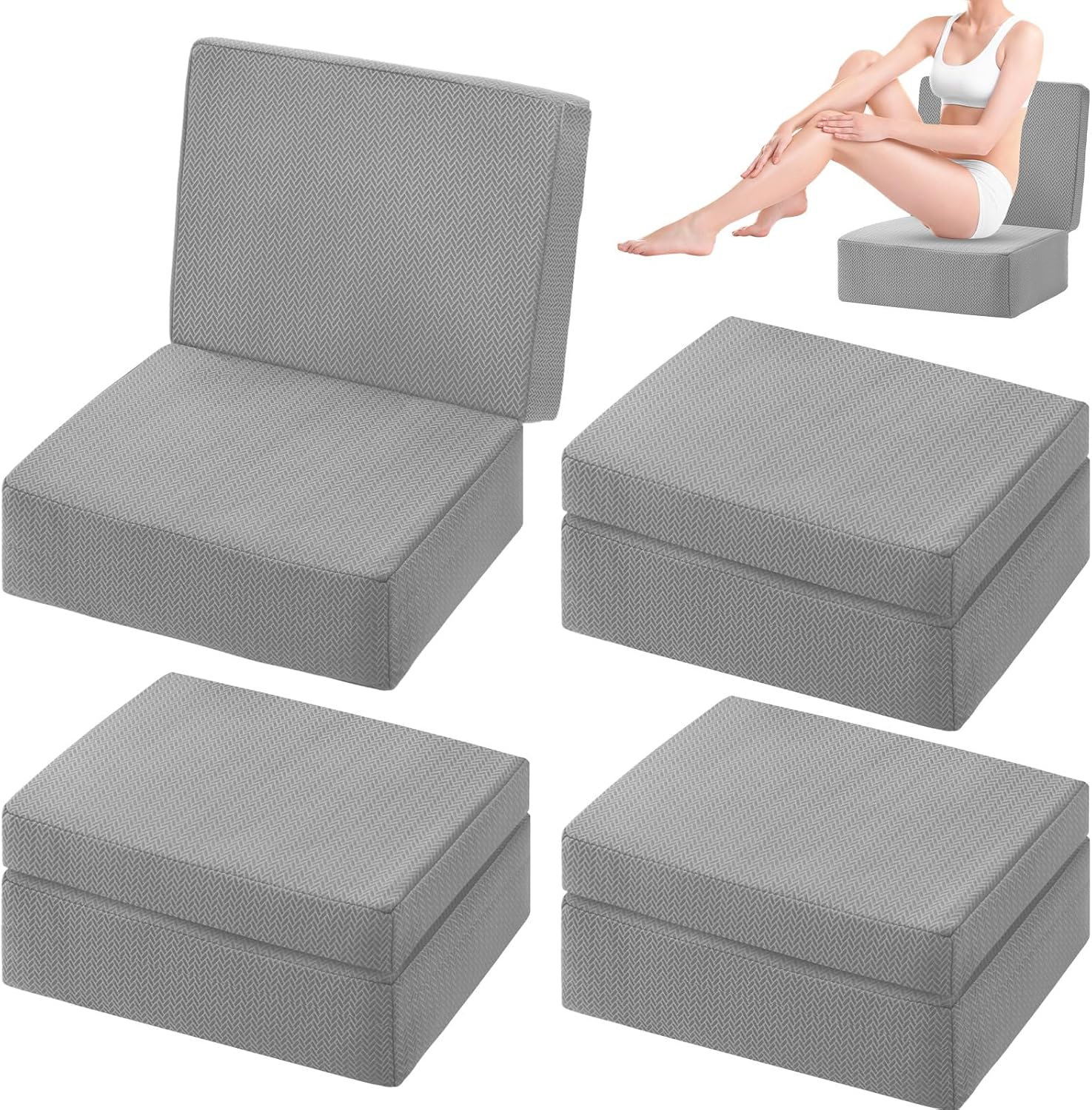 4 Pcs Foldable Hot Tub Booster Seat with Back Thick Hot Tub Pillow Adjustable 2 Heights Bath Seat Weighted Bathtub Booster Cushion Washable Spa Cushion for Indoor or Outdoor (Gray)