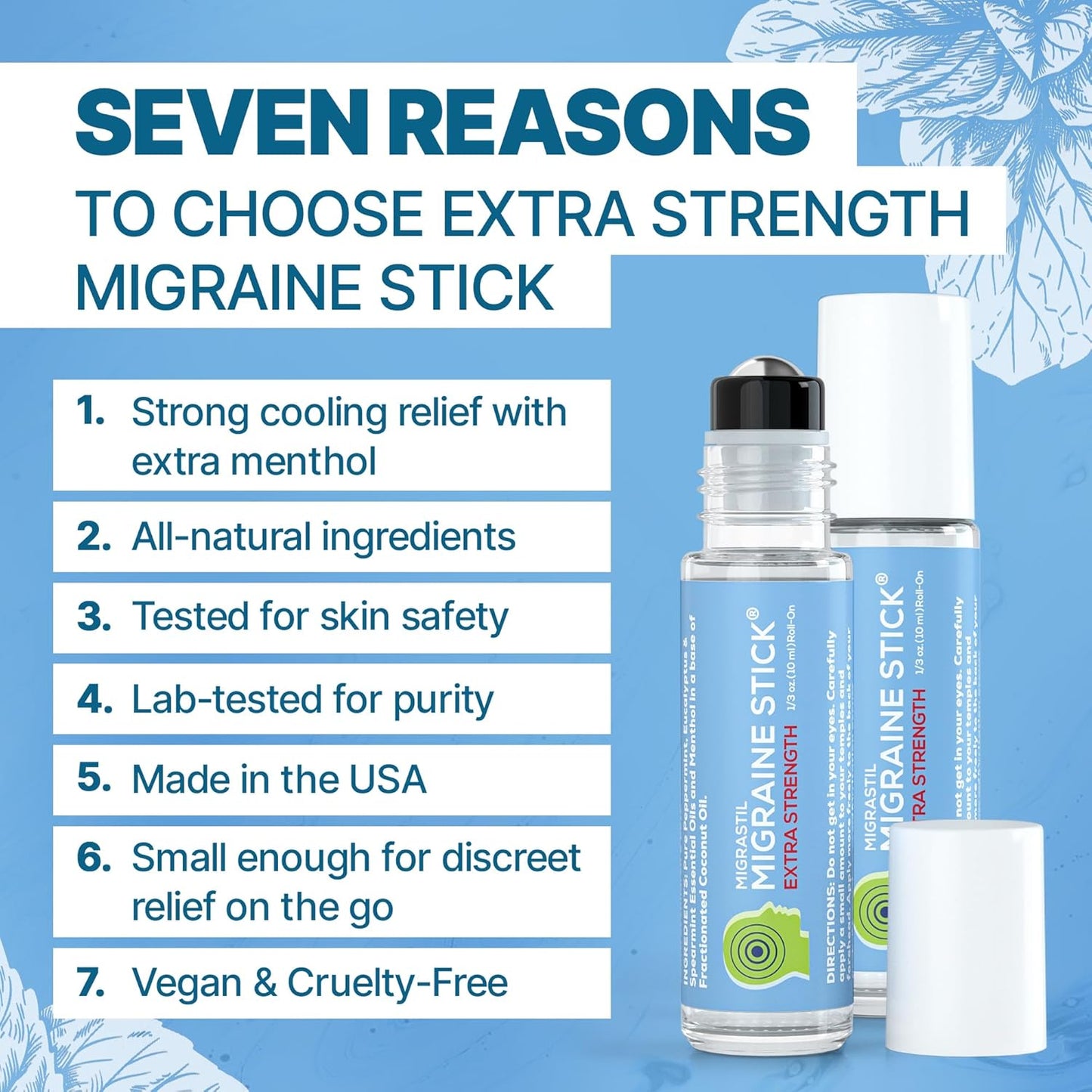 Basic Vigor Migrastil Extra Strength Migraine Stick Advanced Formula, Strong Aromatherapy Roll On Includes Menthol, Essential Oils, No Lavender, Made in The USA.