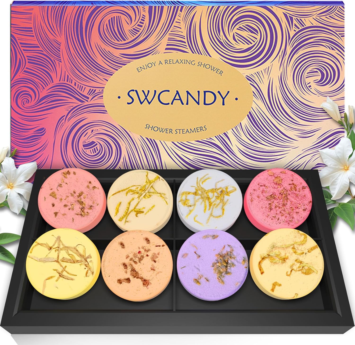 Shower Steamers Aromatherapy SWCANDY 8 Pack Gifts for Mom - Wife, Daughter, Grandma, Women, Sister and Teen Girls Natural Essential Oils Home Spa Self Care Stress Relief Relaxation