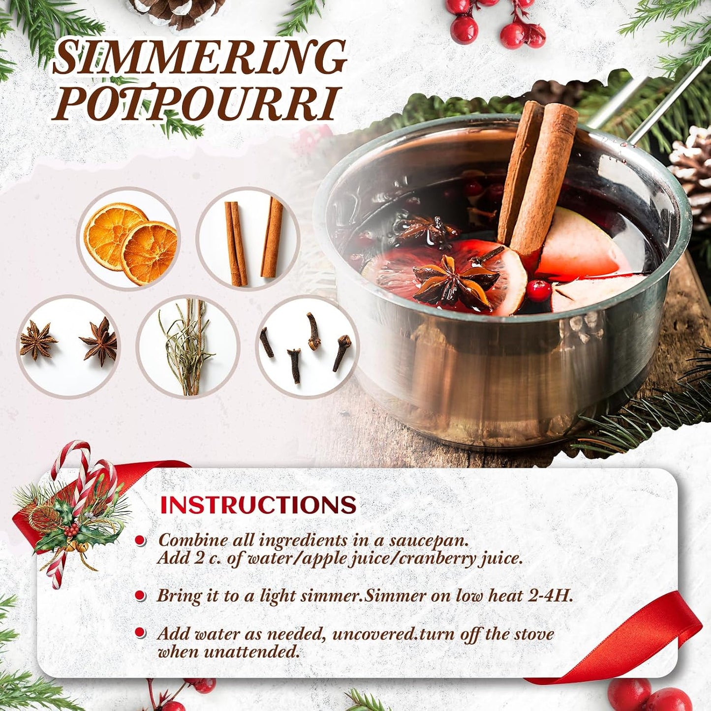 36 Pcs Christmas Potpourri Simmer Pot Kit Christmas Scent Stocking Gifts Holiday Stovetop Potpourri for Home Fragrance Housewarming Hostess Gift