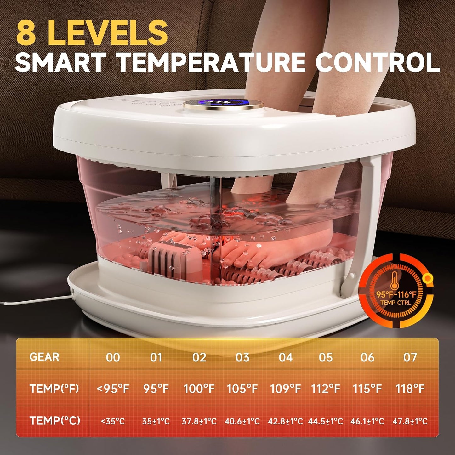Foot Spa Bath Massager with Heat Bubble，Heating Foot Soaking Tub for Collapsible Foot Bath Bucket with Bubbles, Remote Control，Red Light, Pumice Stone, and Shiatsu Rollers for Gift