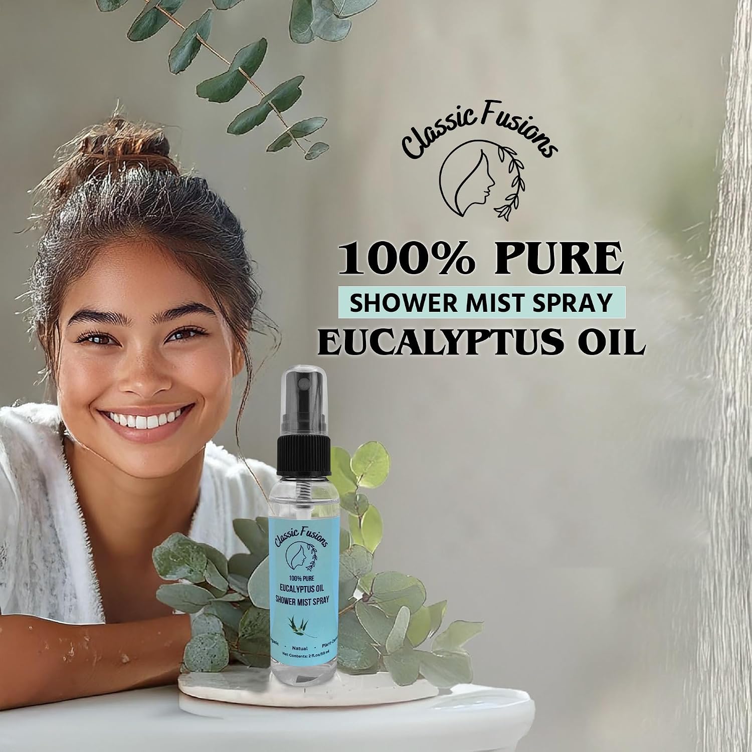 100% Pure Eucalyptus Oil Shower Spray – 2oz Natural Mist for Refreshing Scent, Relaxation & Invigoration – No Harsh Chemicals, Perfect for Shower, Steam Room & Linen Freshener