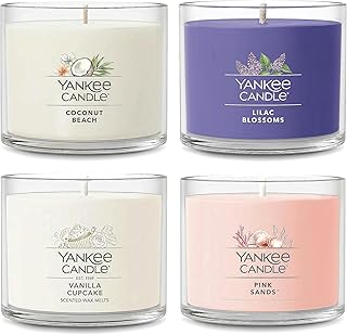 Yankee Candle Mini Jar Scented Candles, Small Single Wick Candle Set, Soy Wax Blend, Vanilla Cupcake, Lilac Blossoms, Coconut Beach, Pink Sands (Sweet Serenity Variety Pack)