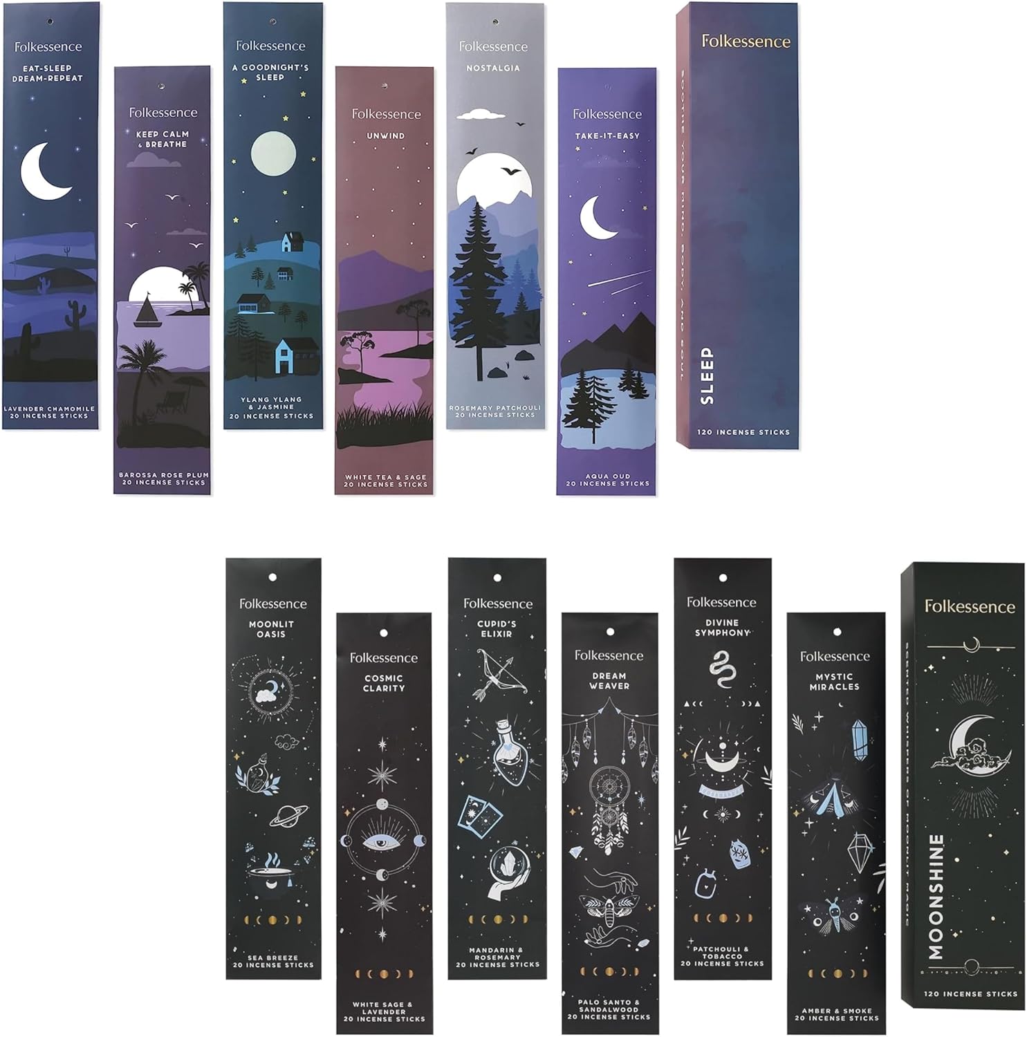 Folkulture Incense Sticks, Set of 6 Insenses (120 Sticks) Variety Pack - Farmhouse Gift Set, Natural and Non Toxic (Total 240 Sticks)