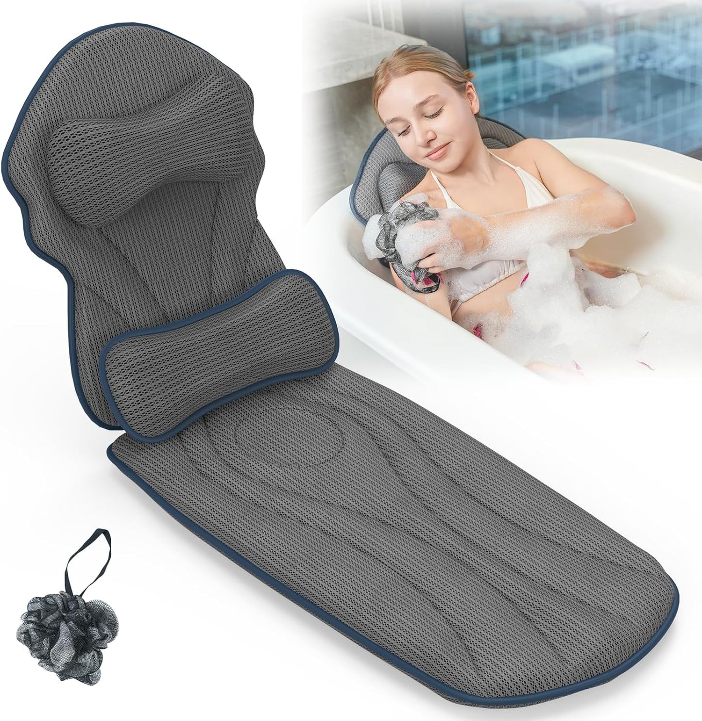 Full Body Bath Pillows for Tub Luxury Bathtub Pillow Cushion for Head,Shoulder,Back&Lumbar Support Thick Tub Pillow for Bathtub for Women Relaxing Soft 5D Air Mesh Mat 12 Non-Slip Power Suction Cups