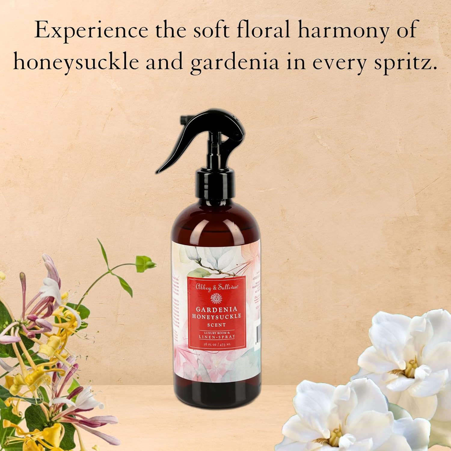 Abbey & Sullivan Linen Spray, Gardenia Honeysuckle, Fabric Freshener and Fragrance Room Spray, Pack of 2, 16 oz