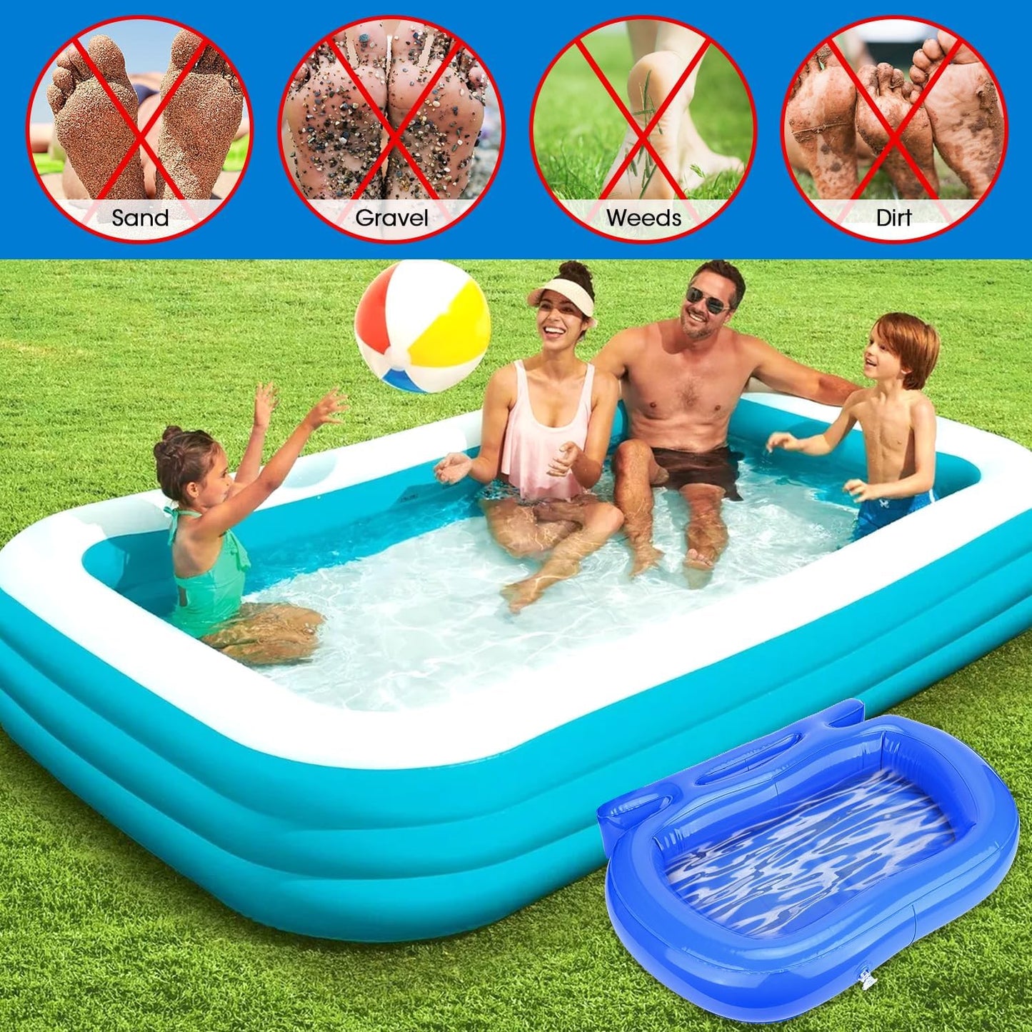 Inflatable Pool Foot Bath Basin,Foot Soaking Bath Basin for Swimming Pool Clean Feet, Pool Foot Wash Bath Tub for Entry Ladder,Hot Tub Spa,Above Ground-Blue
