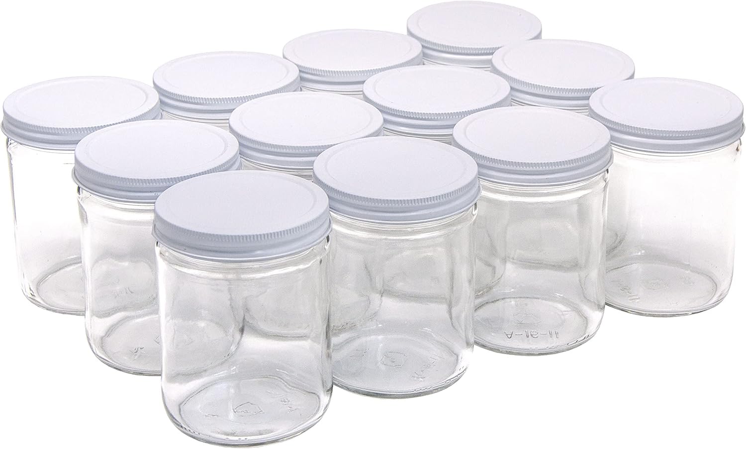 North Mountain Supply 16 Ounce Glass Wide Mouth Straight-Sided Canning Jars - with White Metal Lids - Case of 12