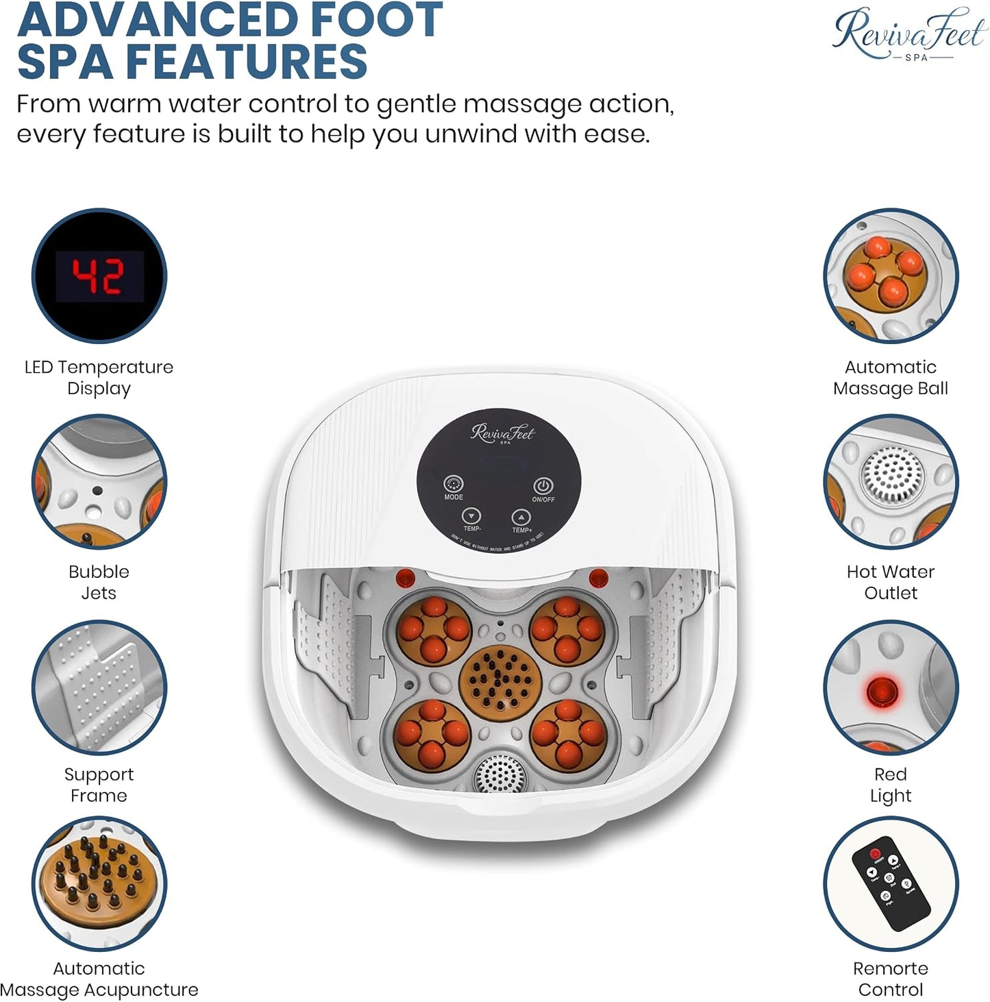 Collapsible Foot Spa Electric Rotary Massage, Heated Foot Bath with Bubbles and Temperature Control. Foot Bath Soak Tub with Remote, 16 Motorized Shiatsu Massage Balls & 16 Salt Bombs