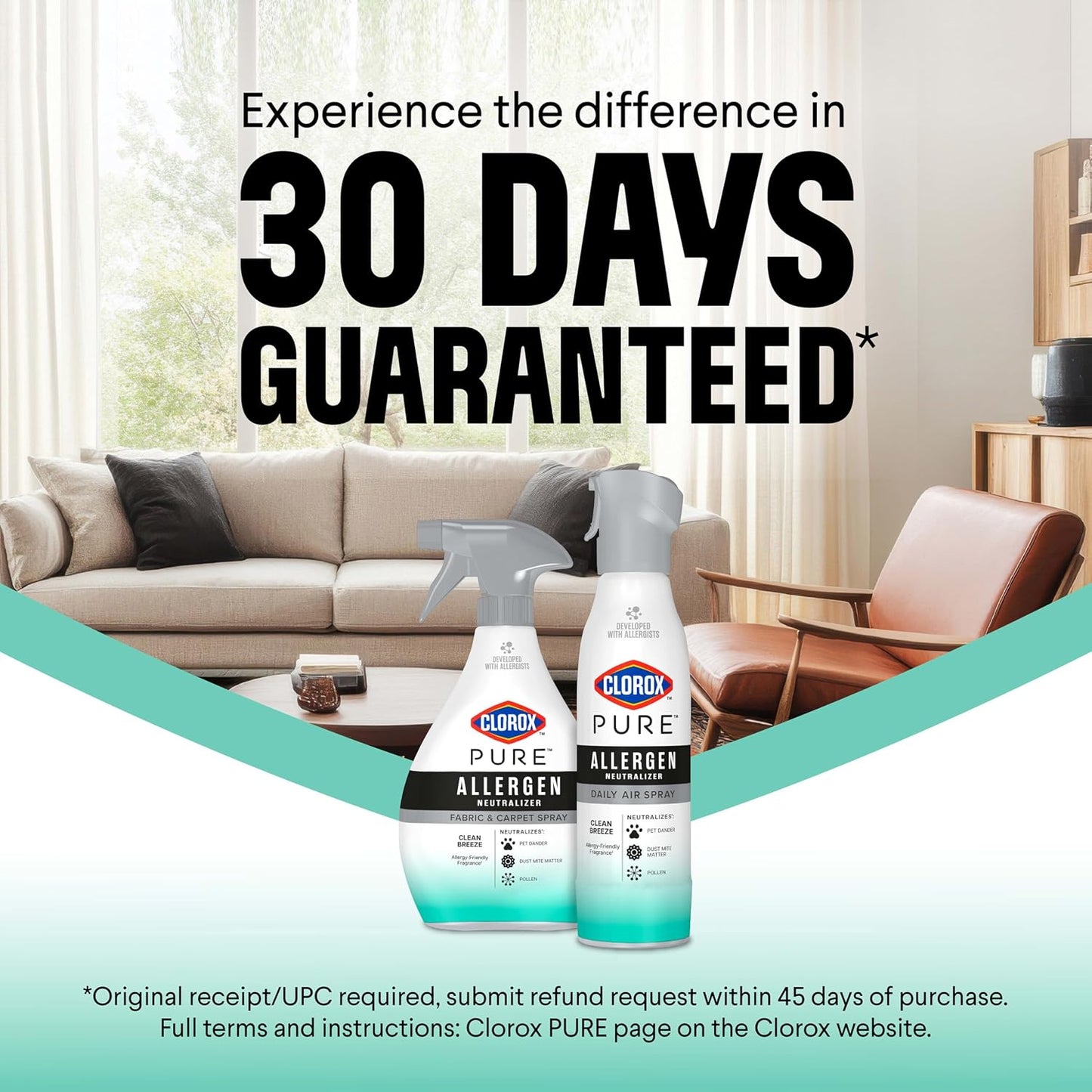 Clorox PURE Allergen Neutralizer Fabric and Carpet Spray, Clean Breeze, 26 Fluid Ounces