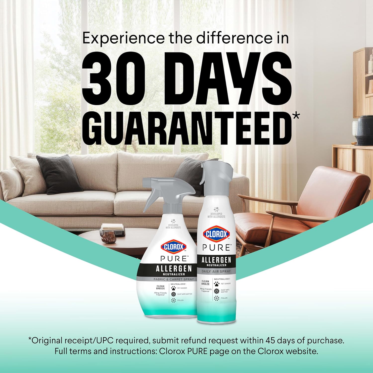 Clorox PURE Allergen Neutralizer Fabric and Carpet Spray, Clean Breeze, 26 Fluid Ounces
