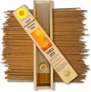 Sandalwood Incense Sticks - 120 Core-Free Low Smoke Incense with Brass Holder for Aromatherapy, Meditation, Yoga - Pet Friendly Eco-Friendly Gift Set - Pure Scent 45-60 Burn Time