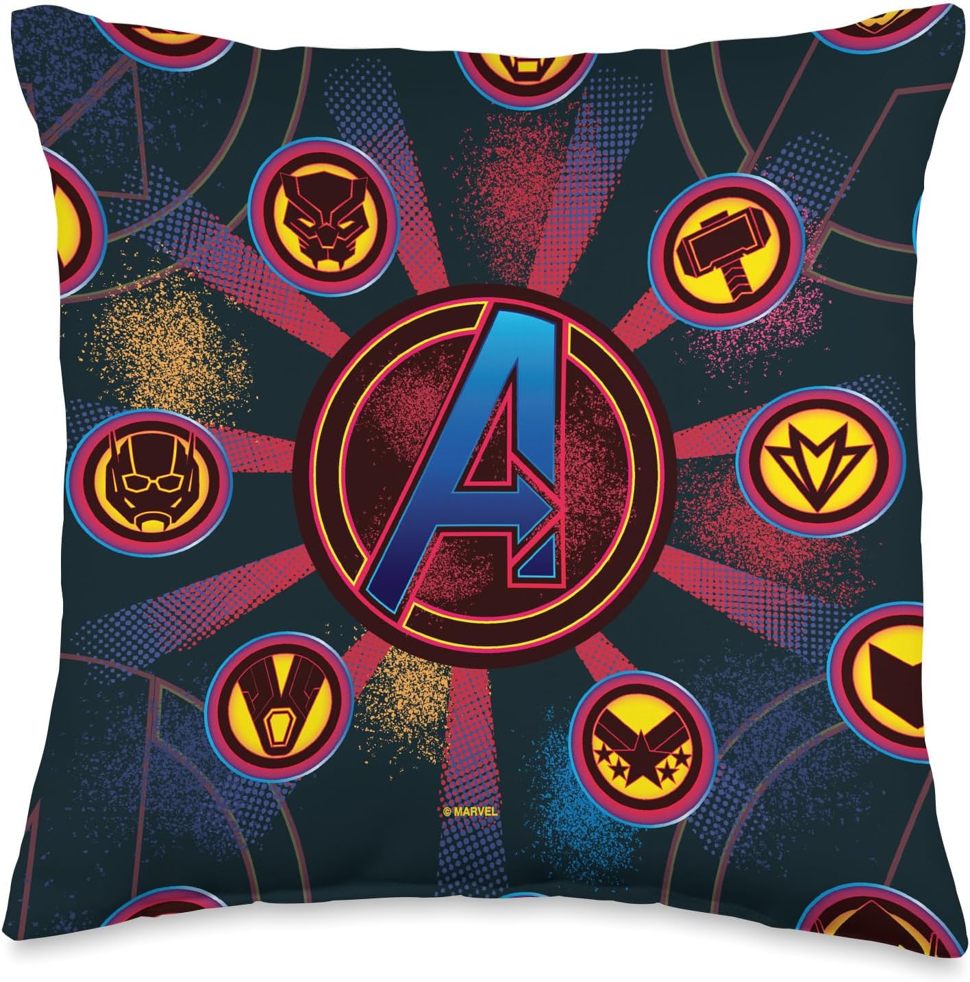 Marvel Avengers Super Hero Icons Neon Spray Paint Throw Pillow, 16x16, Multicolor
