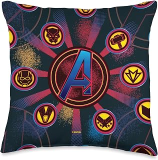 Marvel Avengers Super Hero Icons Neon Spray Paint Throw Pillow, 16x16, Multicolor
