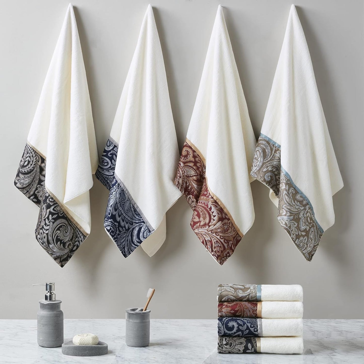 Madison Park - MP73-5310 Aubrey 6 Piece Jacquard Set for Bathroom, 2 Bath Hand Towels, 2 Washcloths, Spa Luxurious Textured Design, See Below, Blue