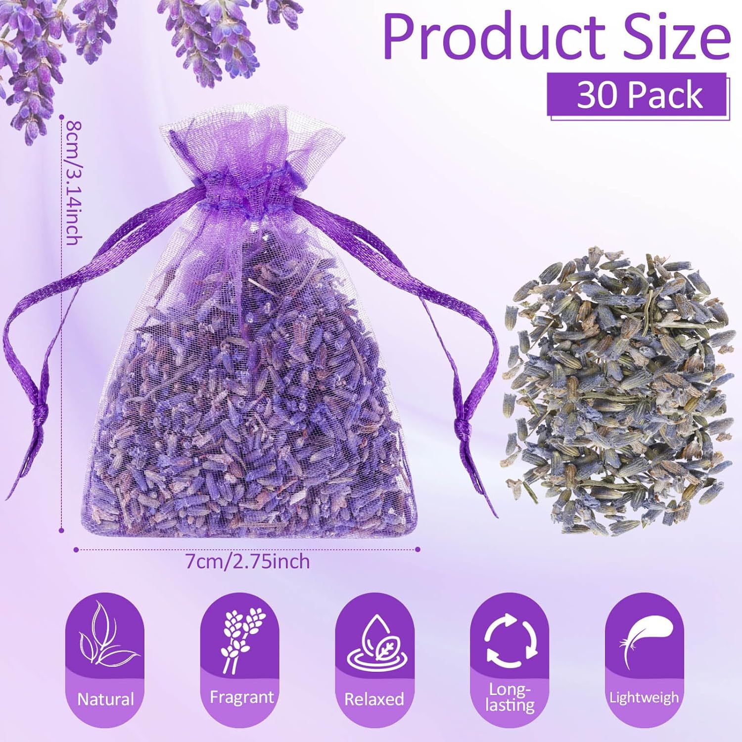 Reginary 30 Pack Lavender Sachets Bags Bulk for Drawers and Closets Home Fragrance Sachet Dried Lavender Flower for Wedding Bridal Shower Favors