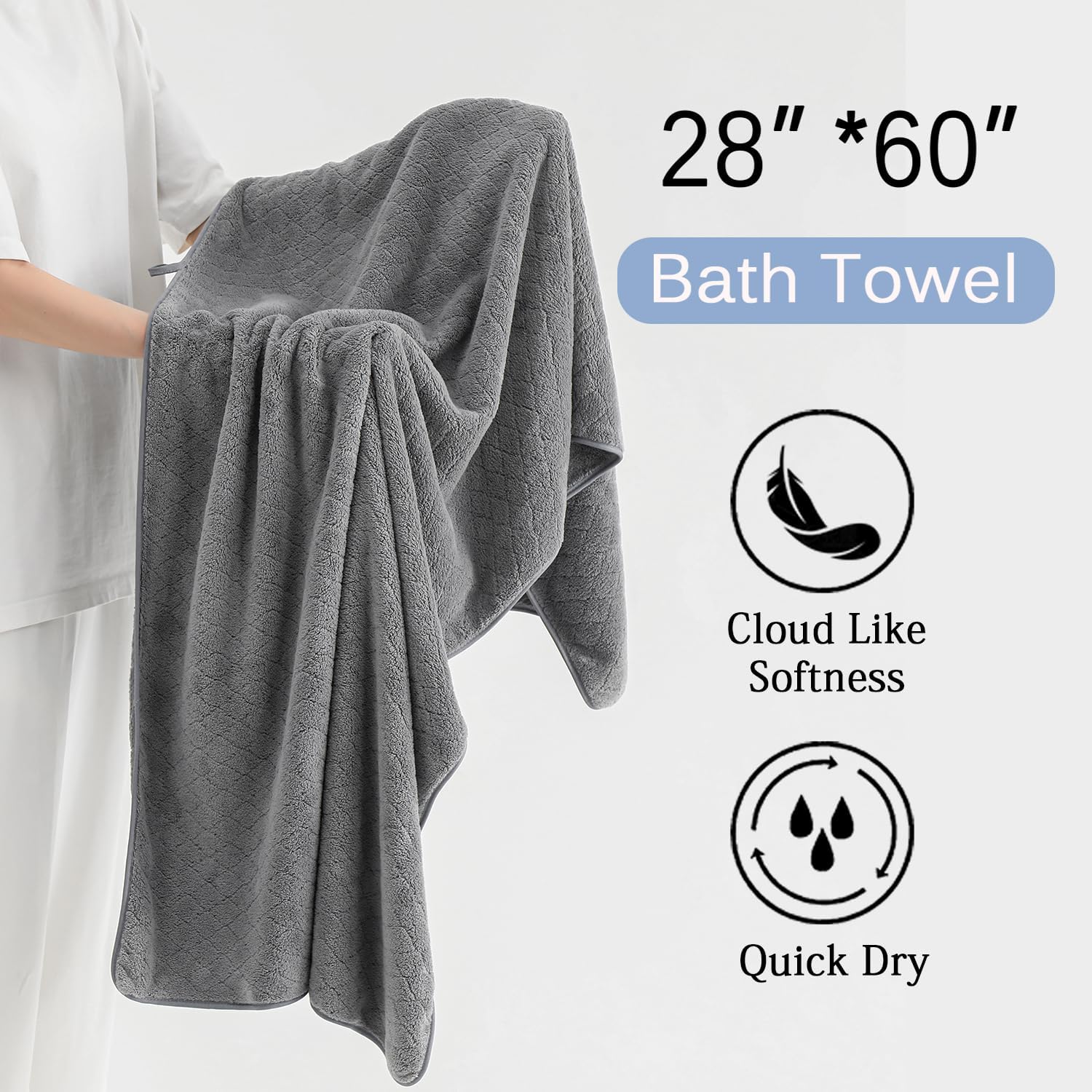 Luxury Bath Towels Set - 12 Piece (4 Bath Towels,4 Hand Towels,4 Washcloths), 100% Microfiber,Extra Absorbent Super Soft & Quick Dry,Complete Family Pack for Bathroom Gym Pool,Grey