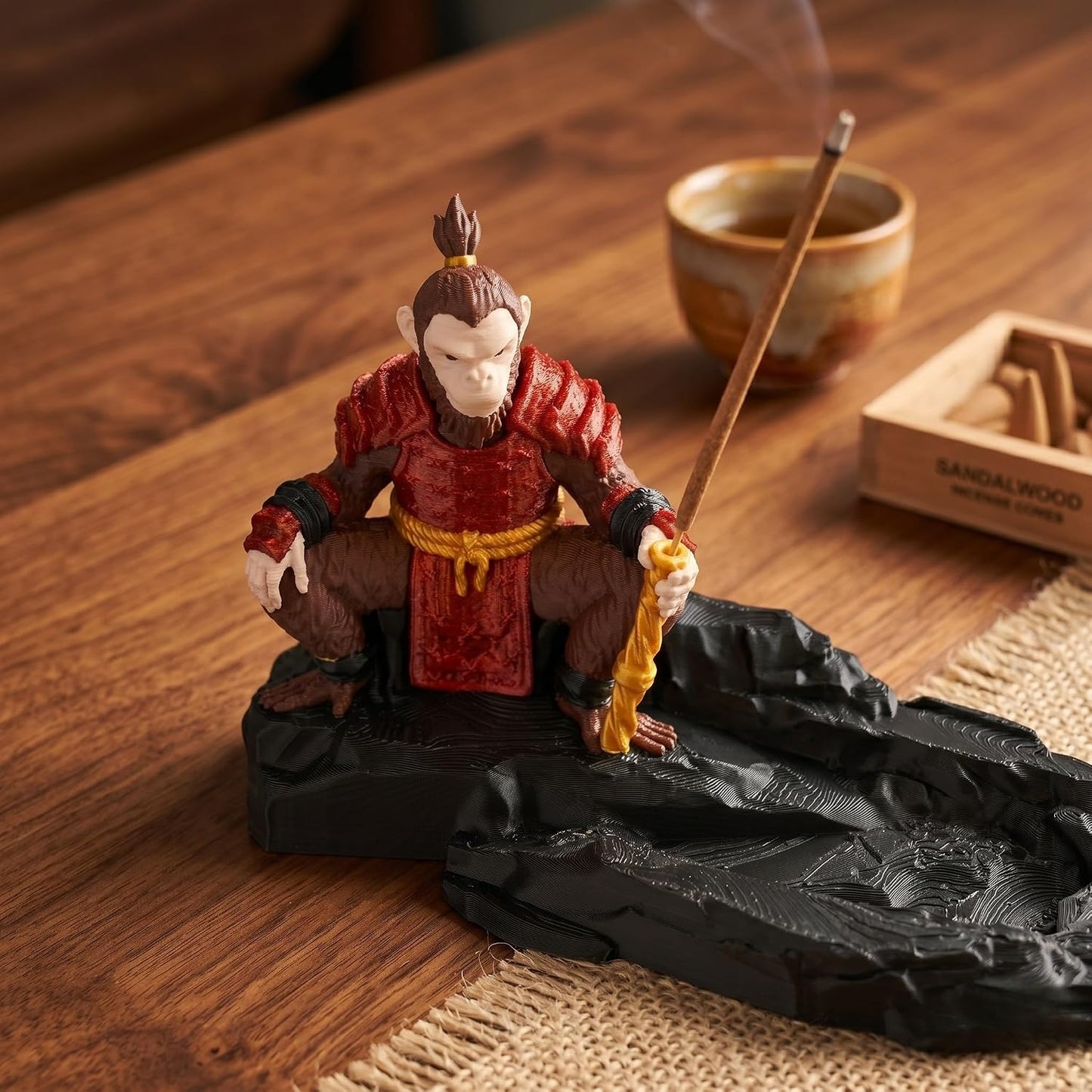 Sun Wukong Incense Holder for Sticks, Monkey King Figurine Ash Catcher, Decorative Incense Burner Statue, Chinese Mythology Zen Desk Decor for Home Office Shelf