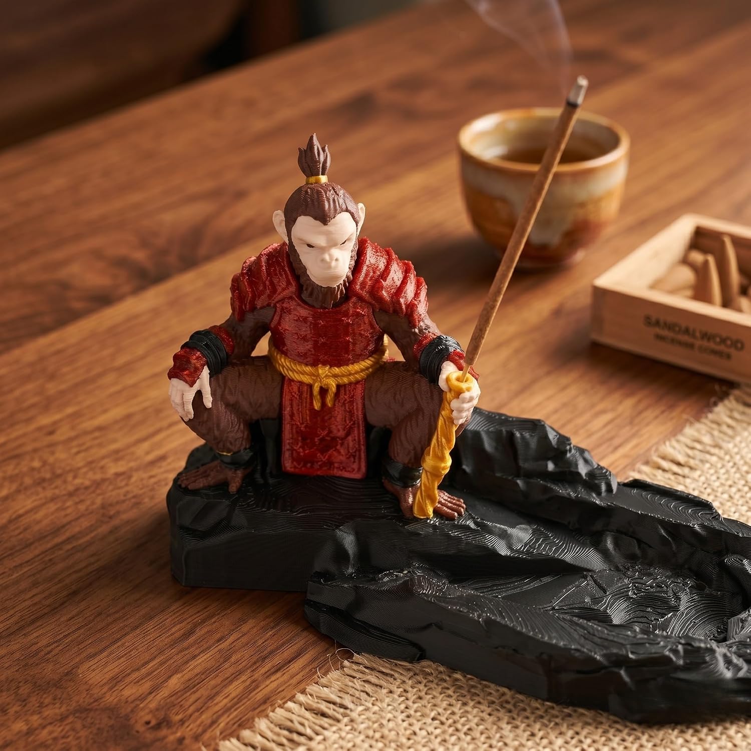 Sun Wukong Incense Holder for Sticks, Monkey King Figurine Ash Catcher, Decorative Incense Burner Statue, Chinese Mythology Zen Desk Decor for Home Office Shelf