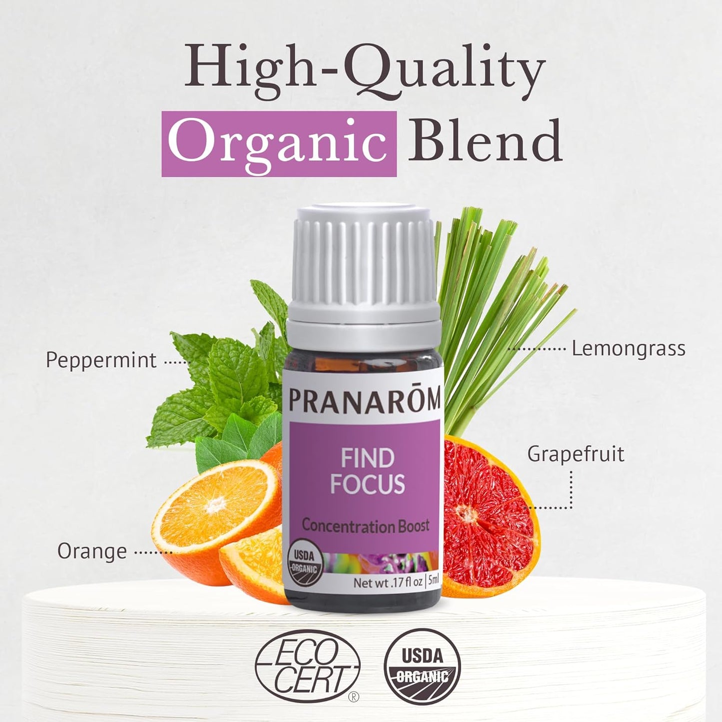 Pranarom - Find Focus Wellness Blend 5ml - Aromatherapy - Natural Focus - Certified Organic, Invigorating Citrus Aroma, Cruelty-Free, Easy Diffusion