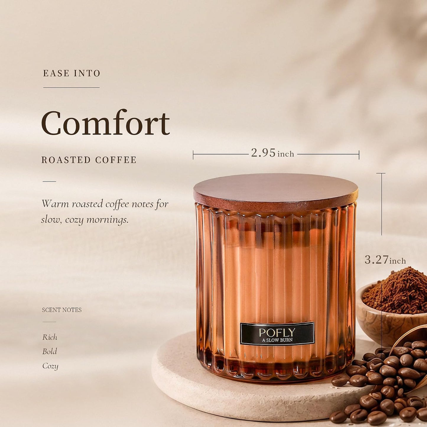 Roasted Coffee Scented Candle with Crackling Wood Wick, Hand Poured Soy Wax Candle, Long Lasting Aromatherapy Candle for Home, Candles for Men, 5.29 Oz