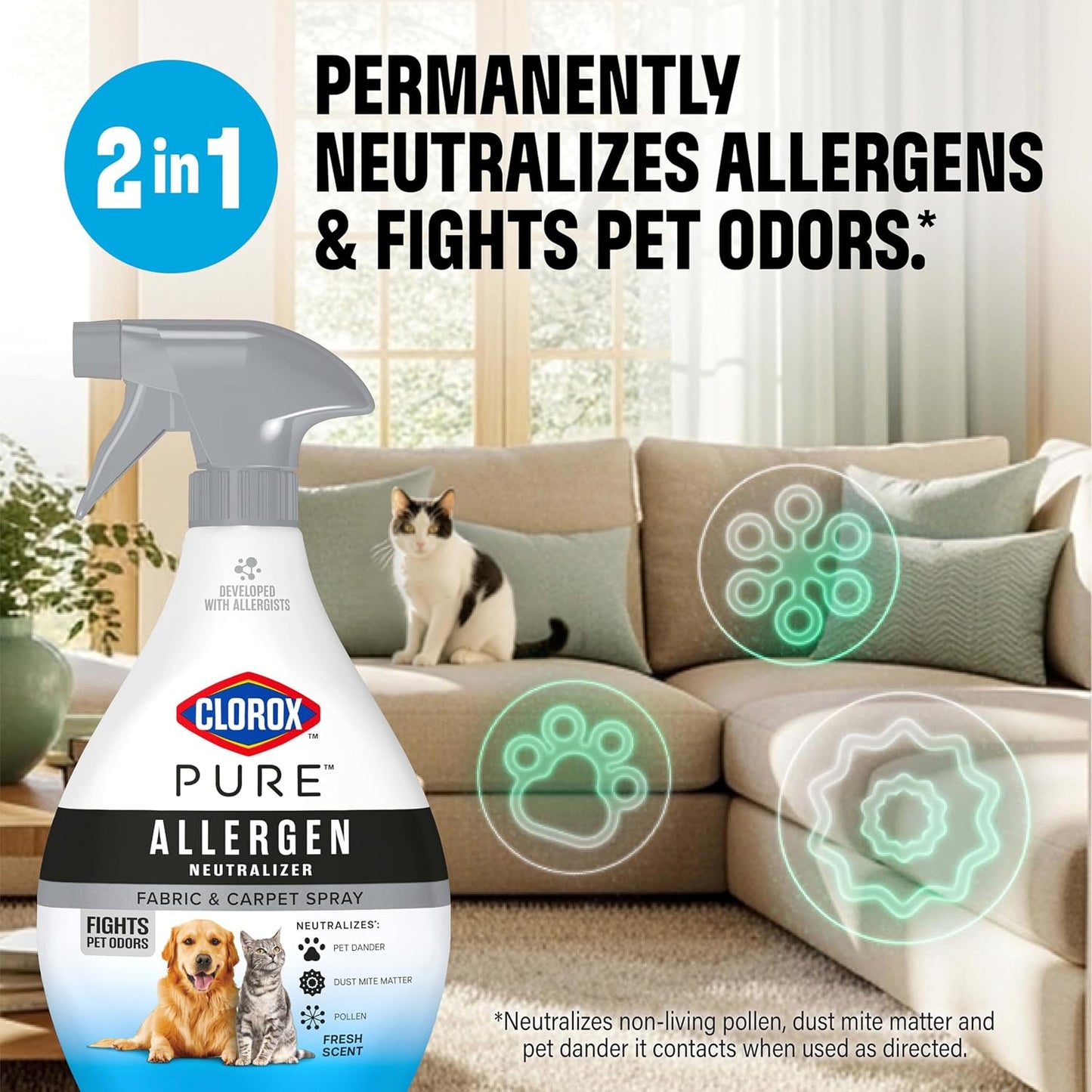 Clorox PURE Allergen Neutralizer Fabric and Carpet Spray, Fights Pet Odors, Fresh Scent, 26 Fl Oz.