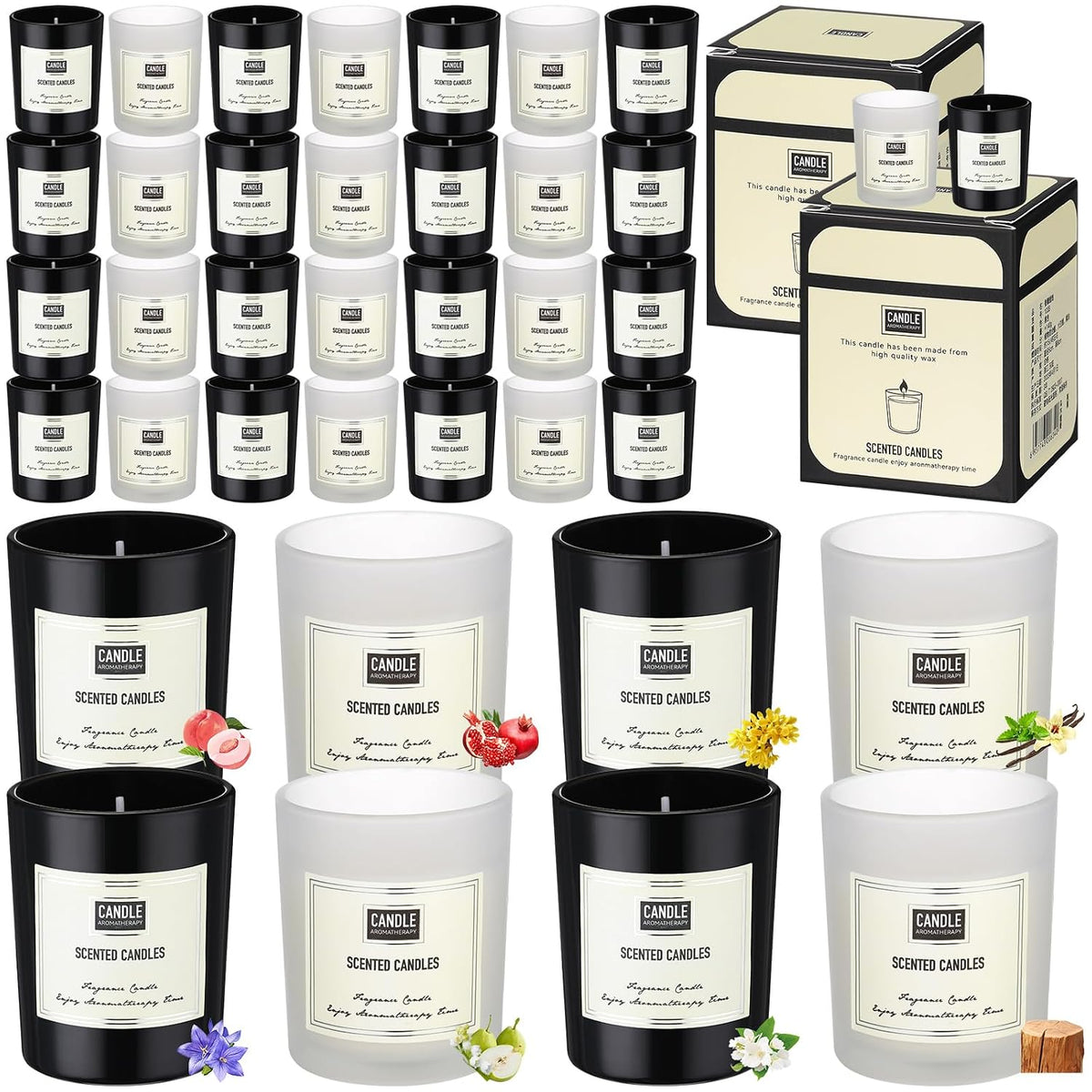 Threlaco 72 Pcs Scented Candles Bulk Home Aromatherapy Candle Gift for Women 8 Fragrance Long Lasting Soy Wax Jar Candles for