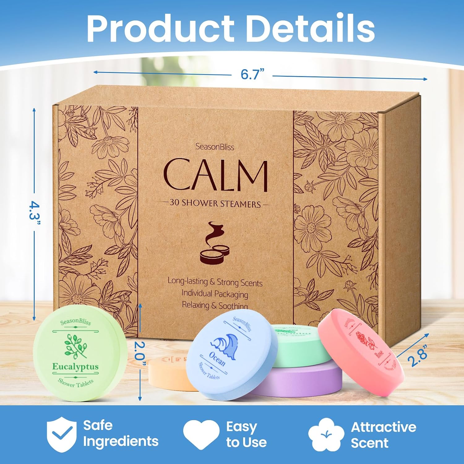 Shower Steamers 30 PCS with Individually Wrapped, Shower Bombs for Women with 6 Rich Scents, Rose Peppermint Citrus Eucalyptus Ocean Lavender, Mother's Day Valentines Birthday Present for Mom Wife Men