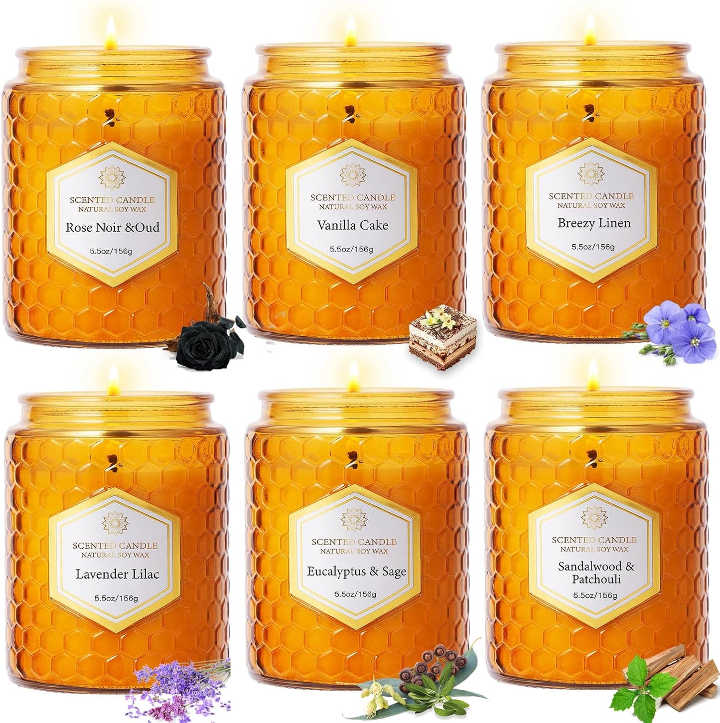 6 Pack Natural Soy Wax Jar Candles for Home, Scented Aromatherapy Gift Set for Women, 33 oz 240 Hour Long Lasting Candles Gifts for Mothers Day Birthday Women Valentine's Day