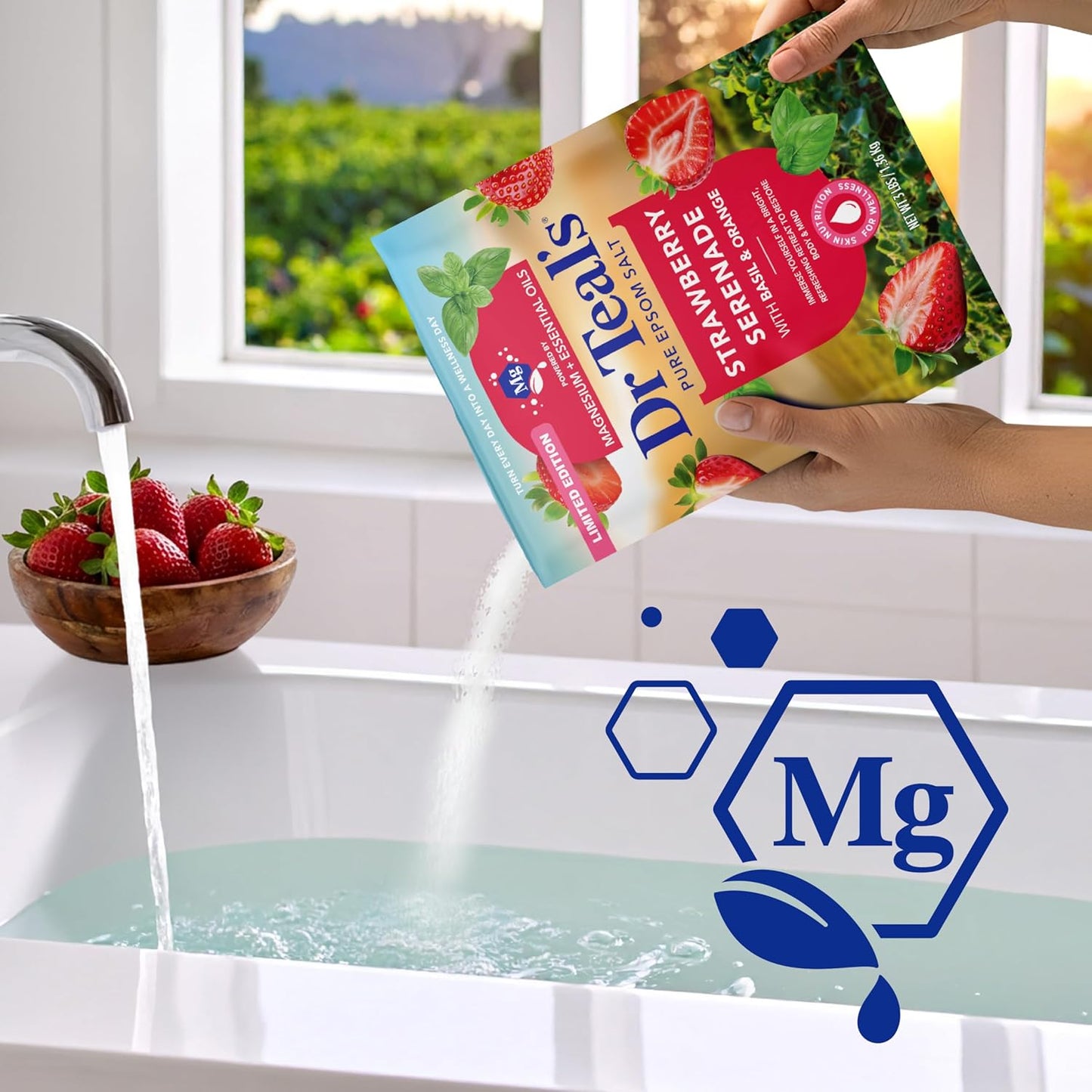 Dr Teal's Epsom Salt Magnesium Soak, Strawberry Serenade with Basil & Orange, 3 lbs