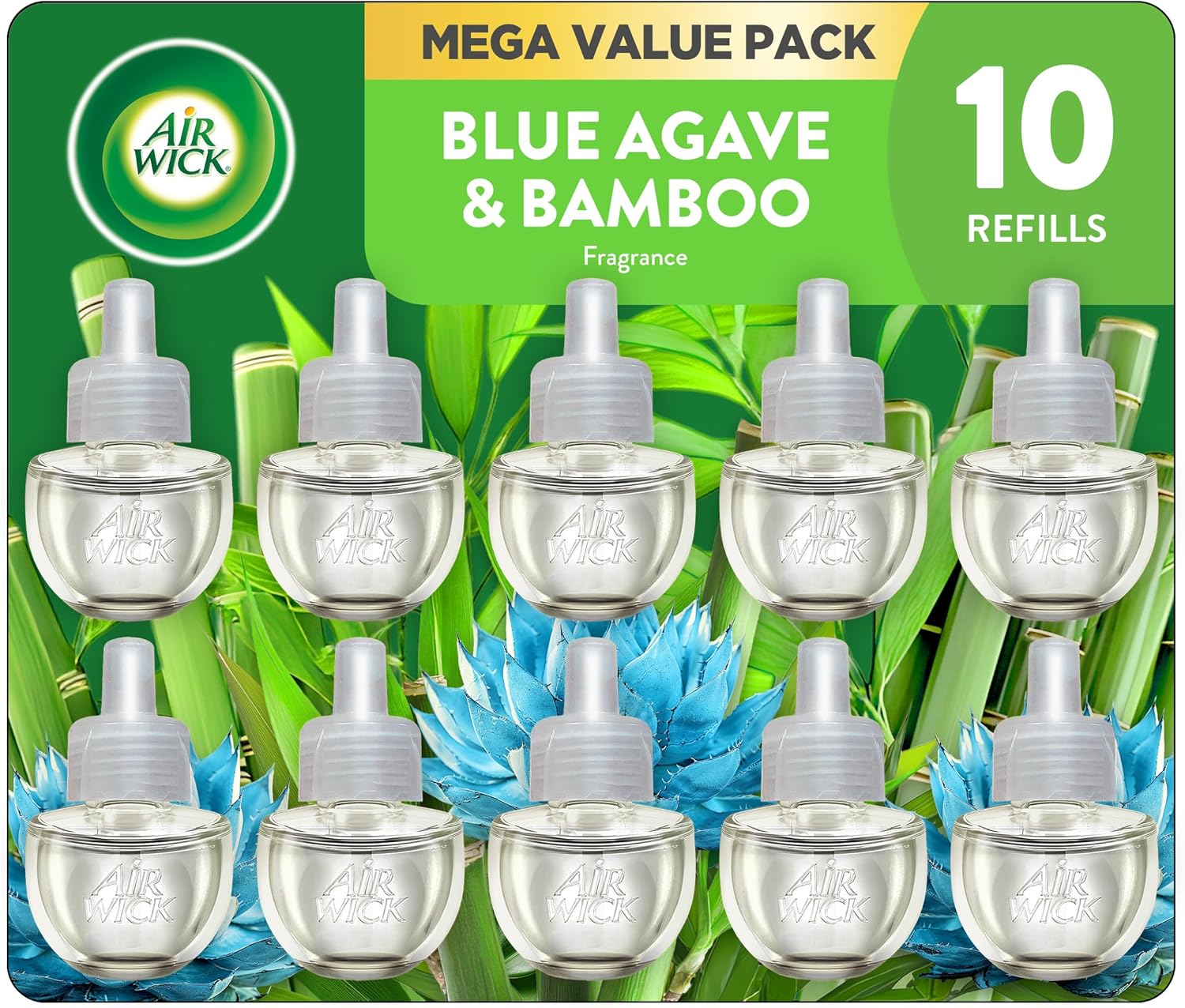 Air Wick Plug-In Scented Oil Refills, 10 Count, Fresh Linen, Blue Agave and Bamboo, Air Freshener, Essential Oils, Eco Friendly