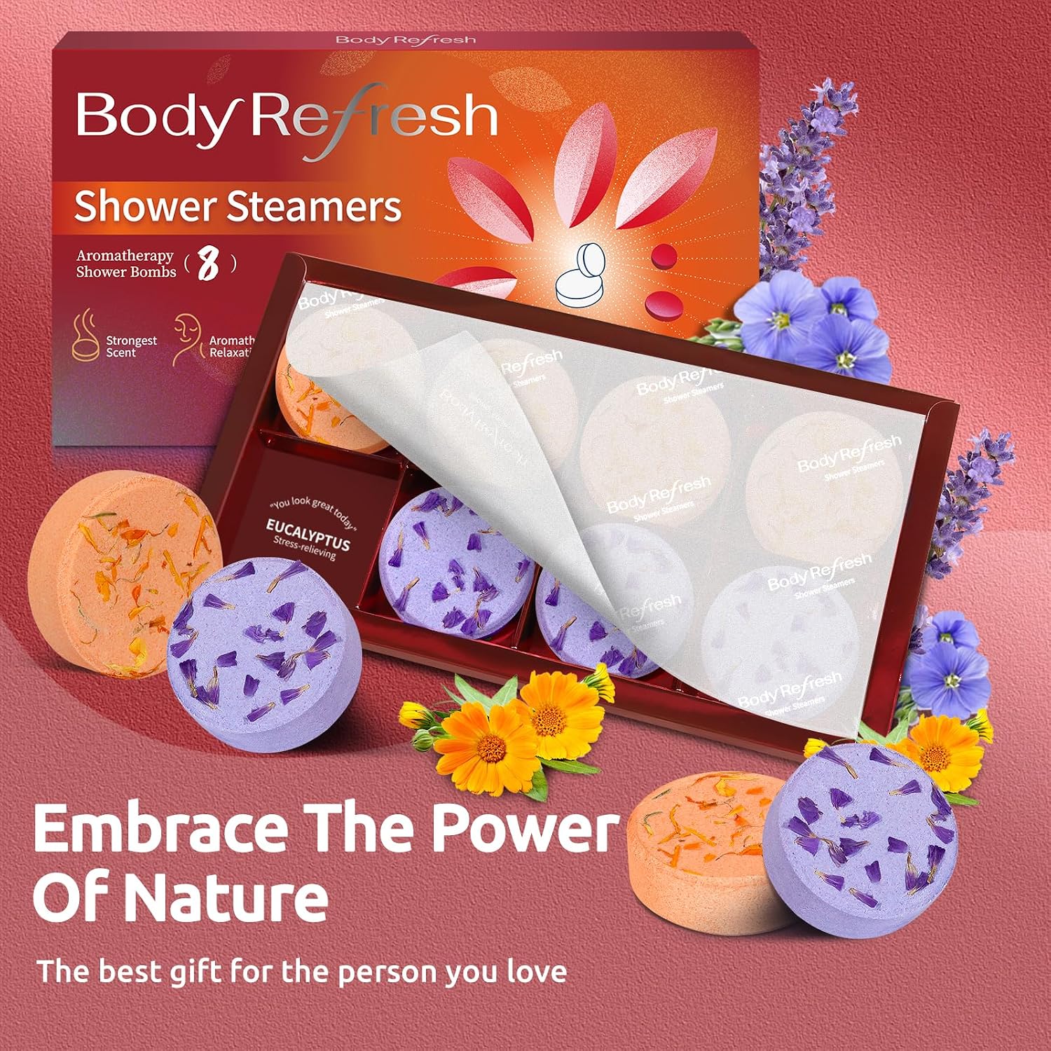 Shower Steamers Aromatherapy-8 Pack Shower Bombs with Essential Oils, Mothers Day Gifts for Mom Wife, Birthday Gifts for Women Self Care Relaxation Home SPA Teacher Appreciation Gift (Red)