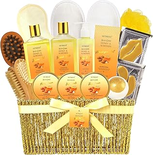20Pcs Valentines Day Gifts for Women, Honey & Almond Milk Bath & Body Gift Basket, Face Skin Care Kit, Home Spa Gift Set, Self-Care Kit, gold bomb, Birthday, Christmas, Mother Day, Anniversary