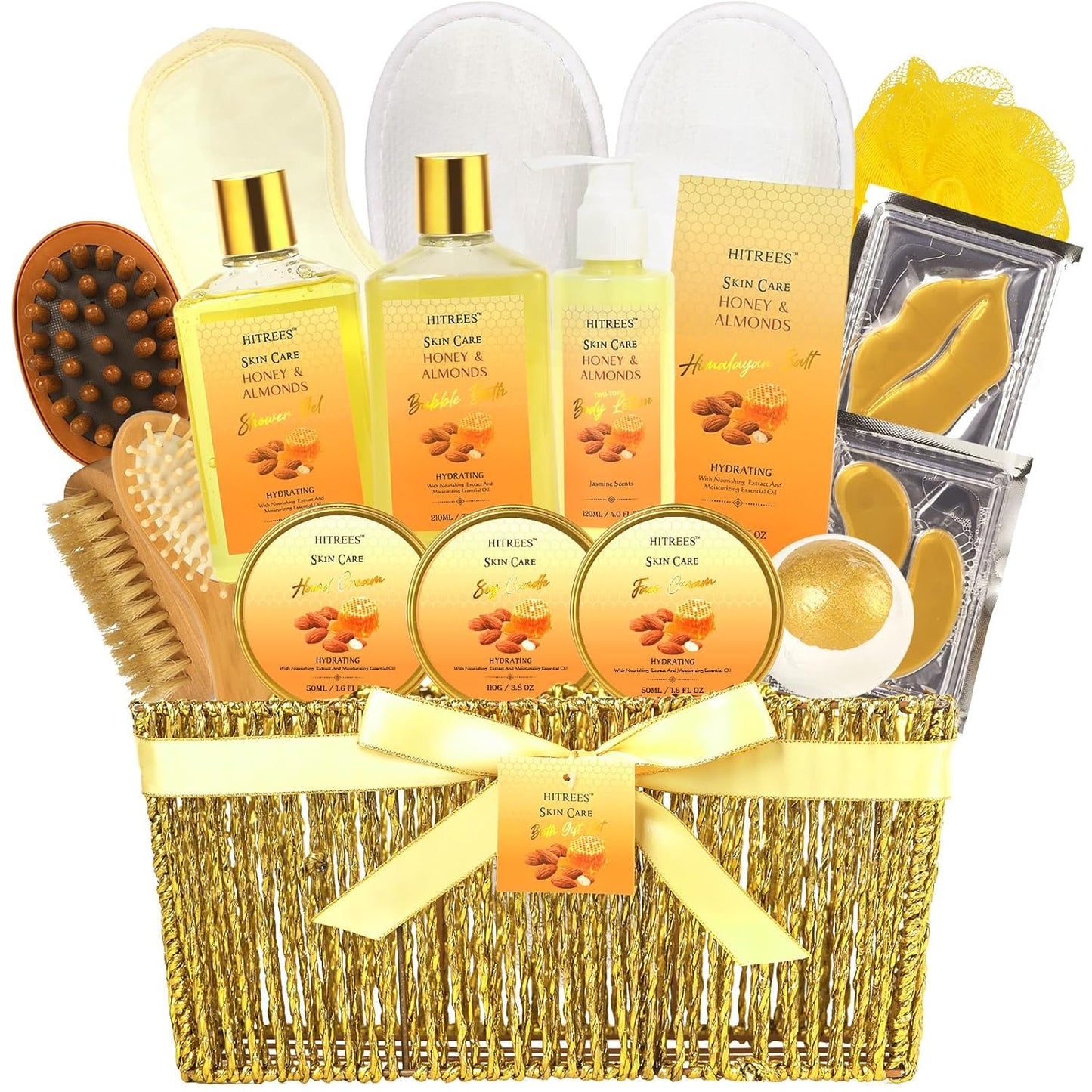 20Pcs Valentines Day Gifts for Women, Honey & Almond Milk Bath & Body Gift Basket, Face Skin Care Kit, Home Spa Gift Set, Self-Care Kit, gold bomb, Birthday, Christmas, Mother Day, Anniversary