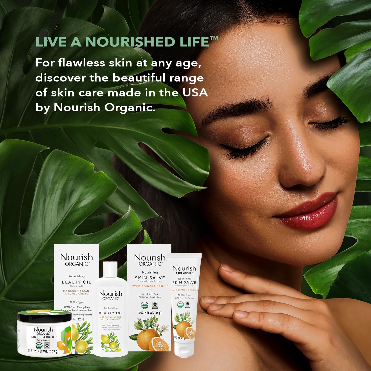 Nourish Organic Replenishing Beauty Oil, For Body, Face and Hair with Pomegranate and Moroccan Argan, 3.4 Ounce
