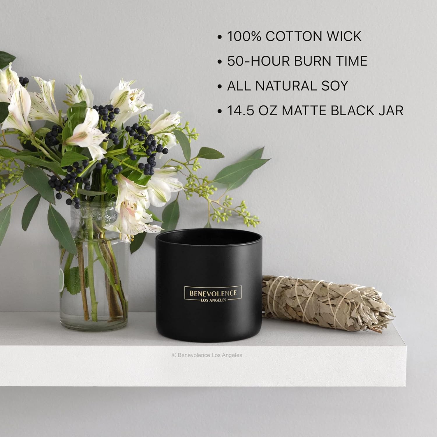Benevolence LA Premium Bergamot & Jasmine Large 3-Wick Scented Candle – 45-Hour Burn – Luxury Natural Soy Candle for Home – Aromatherapy & Room Decor – 14.5oz