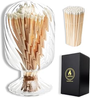 Includes Matches! | Helix Spiral Shaped Glass Matches Cloche | Spiral Decorative Match Holder Jar for Candles Set Display