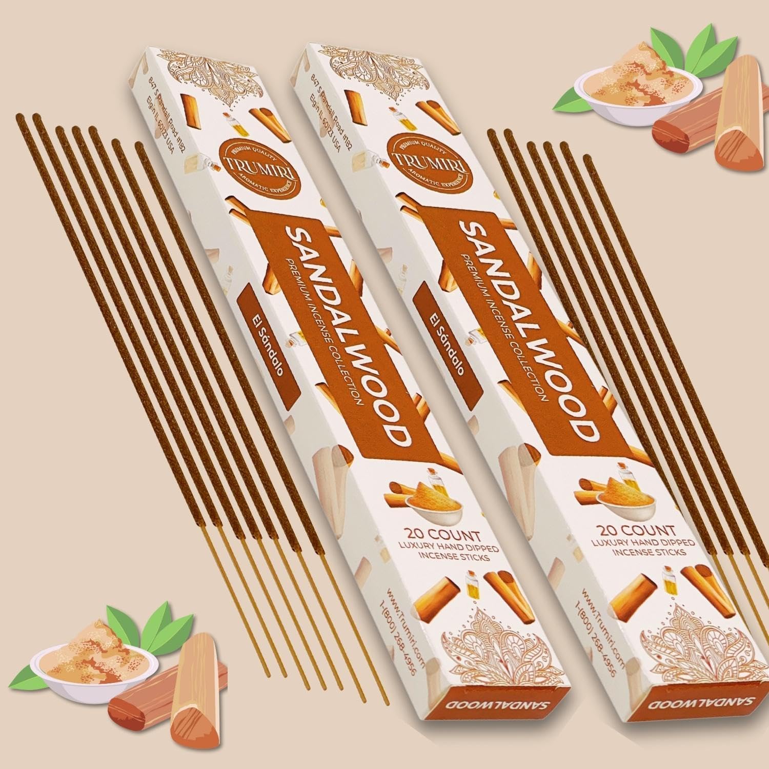 Sandalwood Incense Sticks - Incienso de Sándalo - Total 40 Insence-Sticks - Dual Pack of 20 Insense - Inciensos - Inscents - Natural Non Toxic Ingredients - Incents - Incence - Inscense - Insents