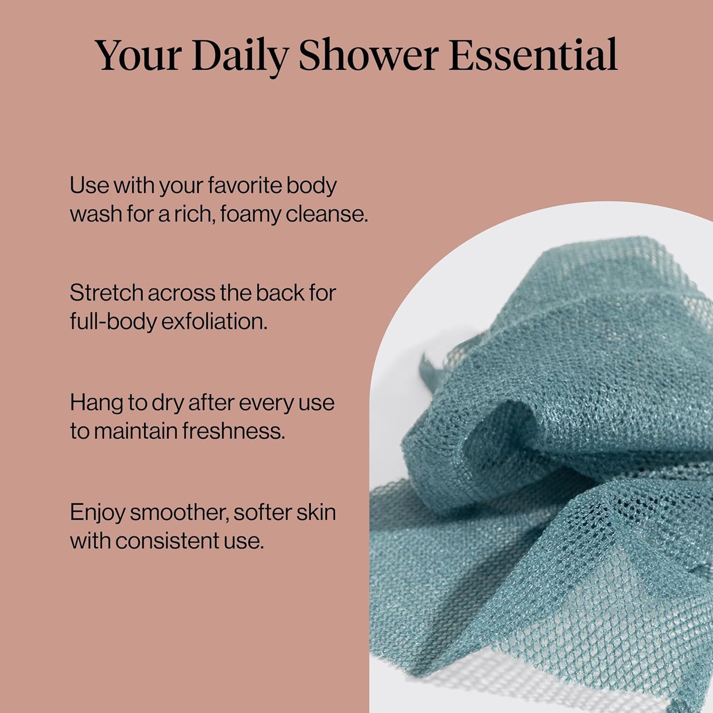 Kitsch African Net Sponge – Exfoliating Body Scrubber for Cleansing & Gentle Daily Exfoliation – Stretchable Bath Sponge for Hard-to-Reach Areas, Long-Lasting Shower Essential - Aqua Grey, 3 Pcs