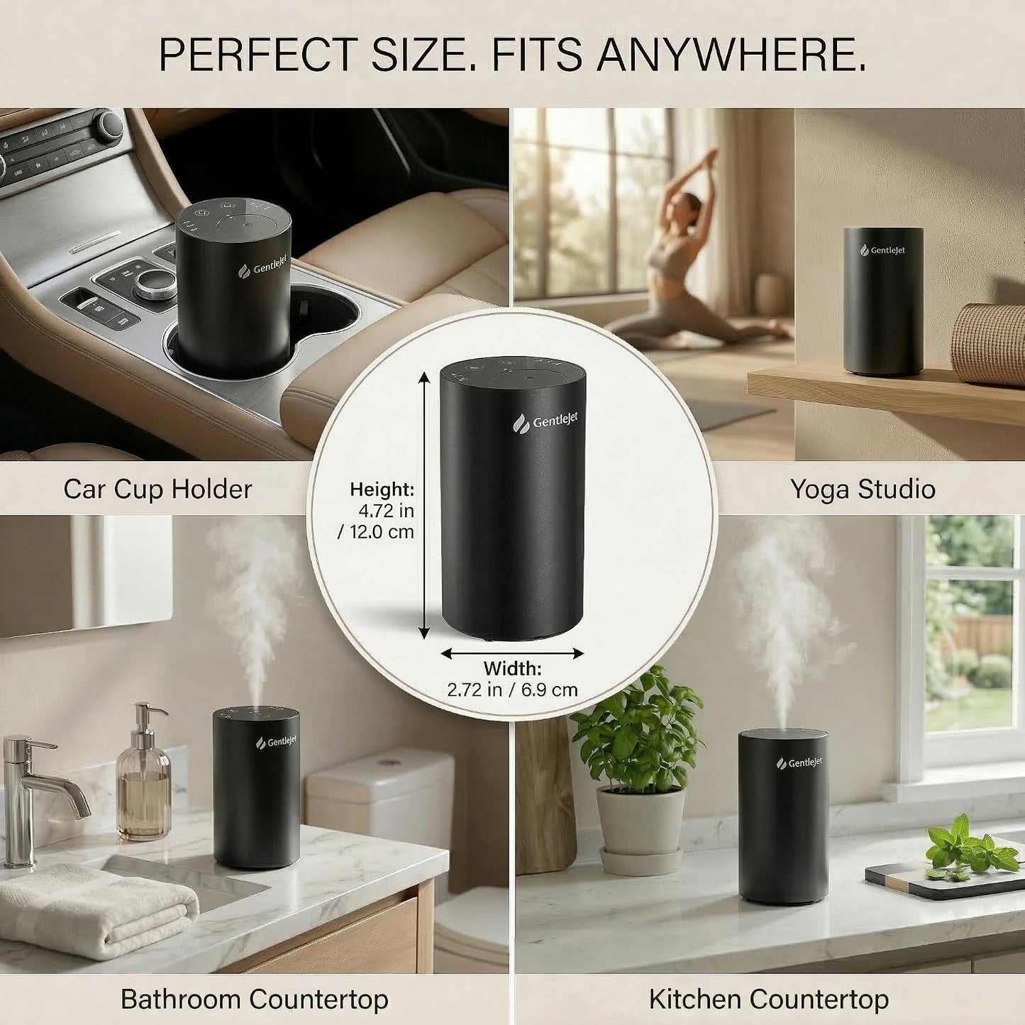 GentleJet LiteMist Waterless Rechargeable Aroma Diffuser for Bedroom, Office & Car, Cold-Air Essential Oil Mist, Aluminum Body, 20ml