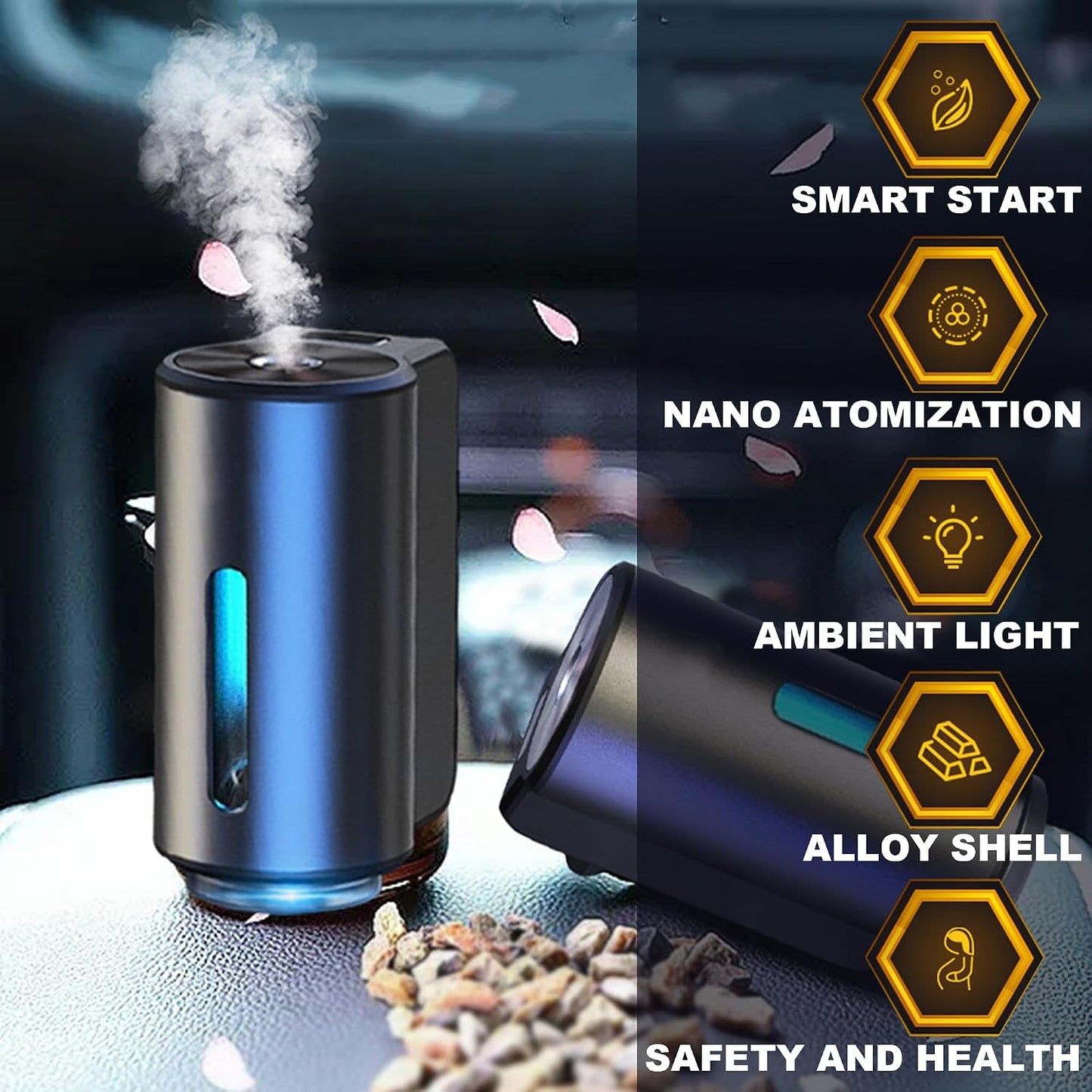 Smart Car Air Freshener, Car Air Freshener Diffuser, Rechargeable Cars Aroma Diffuser, 3 Levels of Adjustable Intelligent Cars Diffuser with 3 Bottles of Cologne