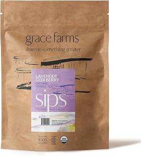 Grace Farms LAVENDER GOJI BERRY Herbal Teas (50 Sachet Pouch) | Naturally Sweet, Stress Relieving and Caffeine Free | Organic and Kosher Certified | Gives Back 100% of Profits